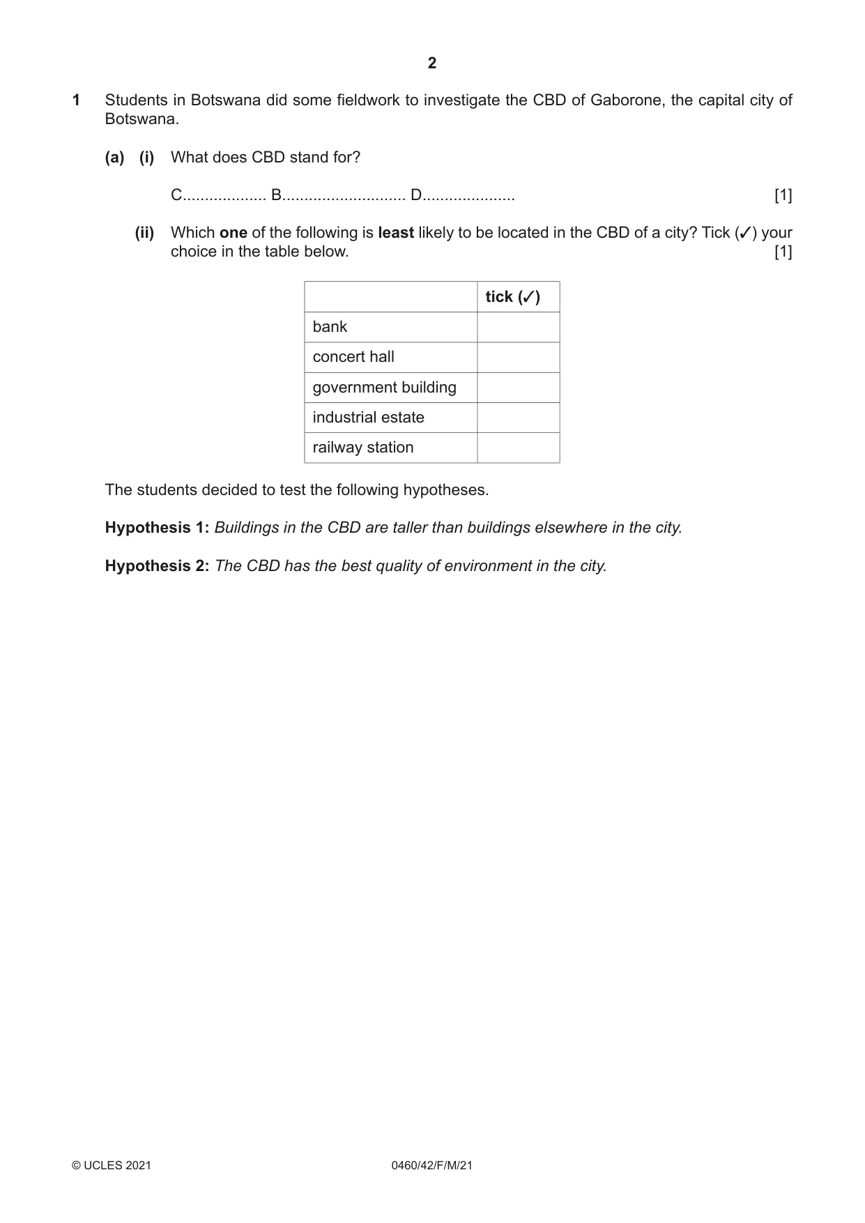 Cambridge IGCSE Geography 0460 2021 Feb/March Paper 4 · Variant 2 question paper, page 2 of 20