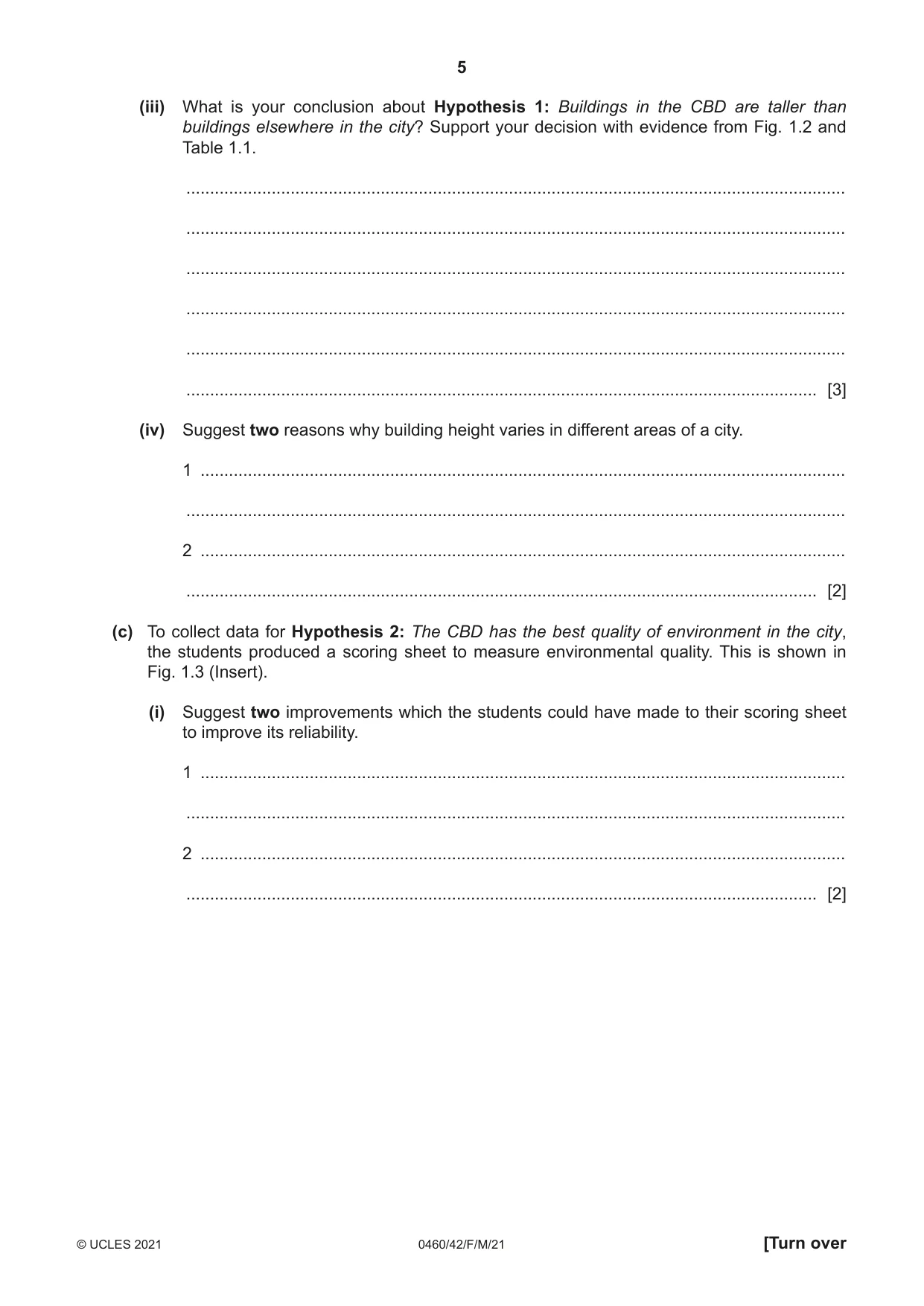 Cambridge IGCSE Geography 0460 2021 Feb/March Paper 4 · Variant 2 question paper, page 5 of 20
