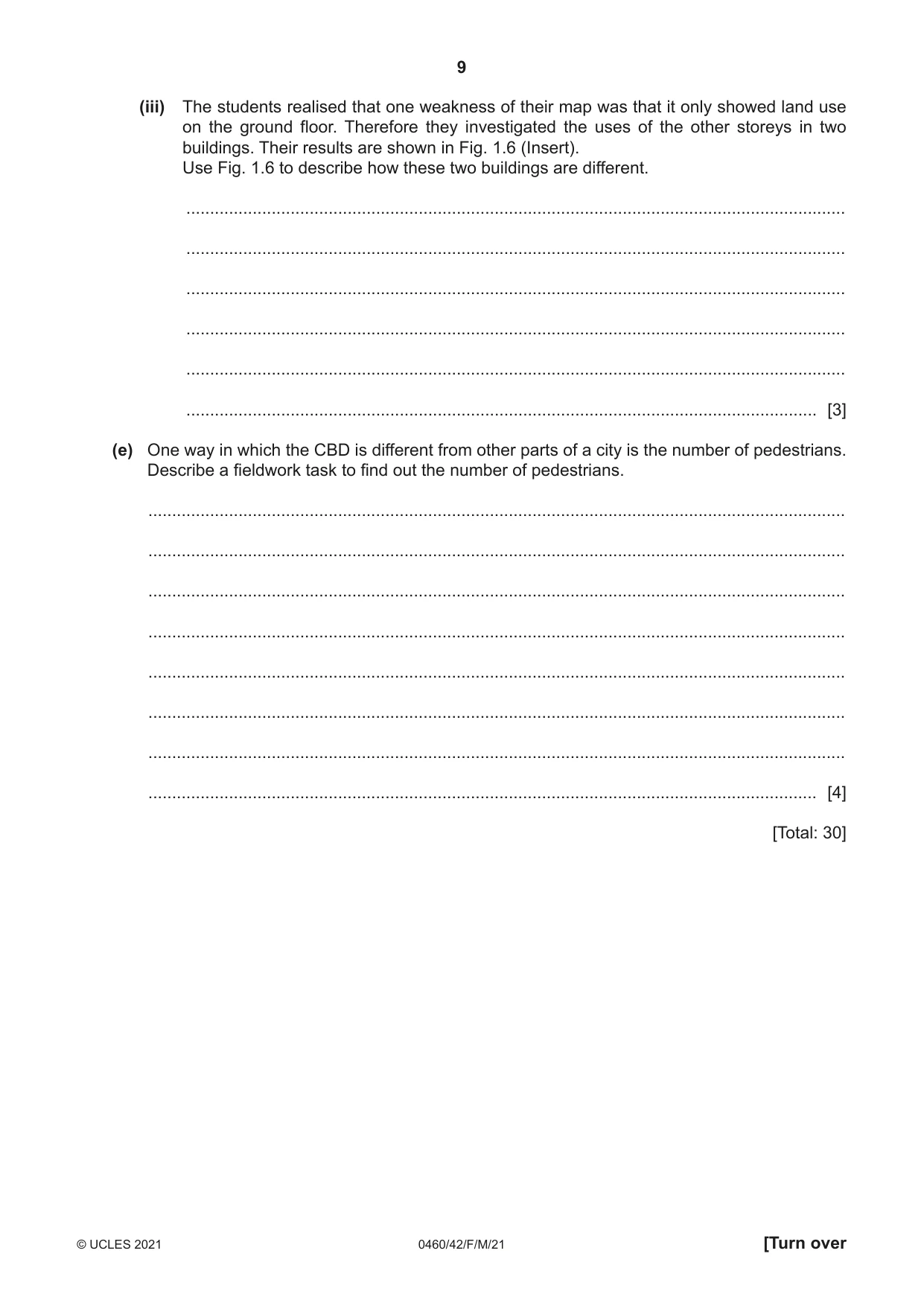 Cambridge IGCSE Geography 0460 2021 Feb/March Paper 4 · Variant 2 question paper, page 9 of 20