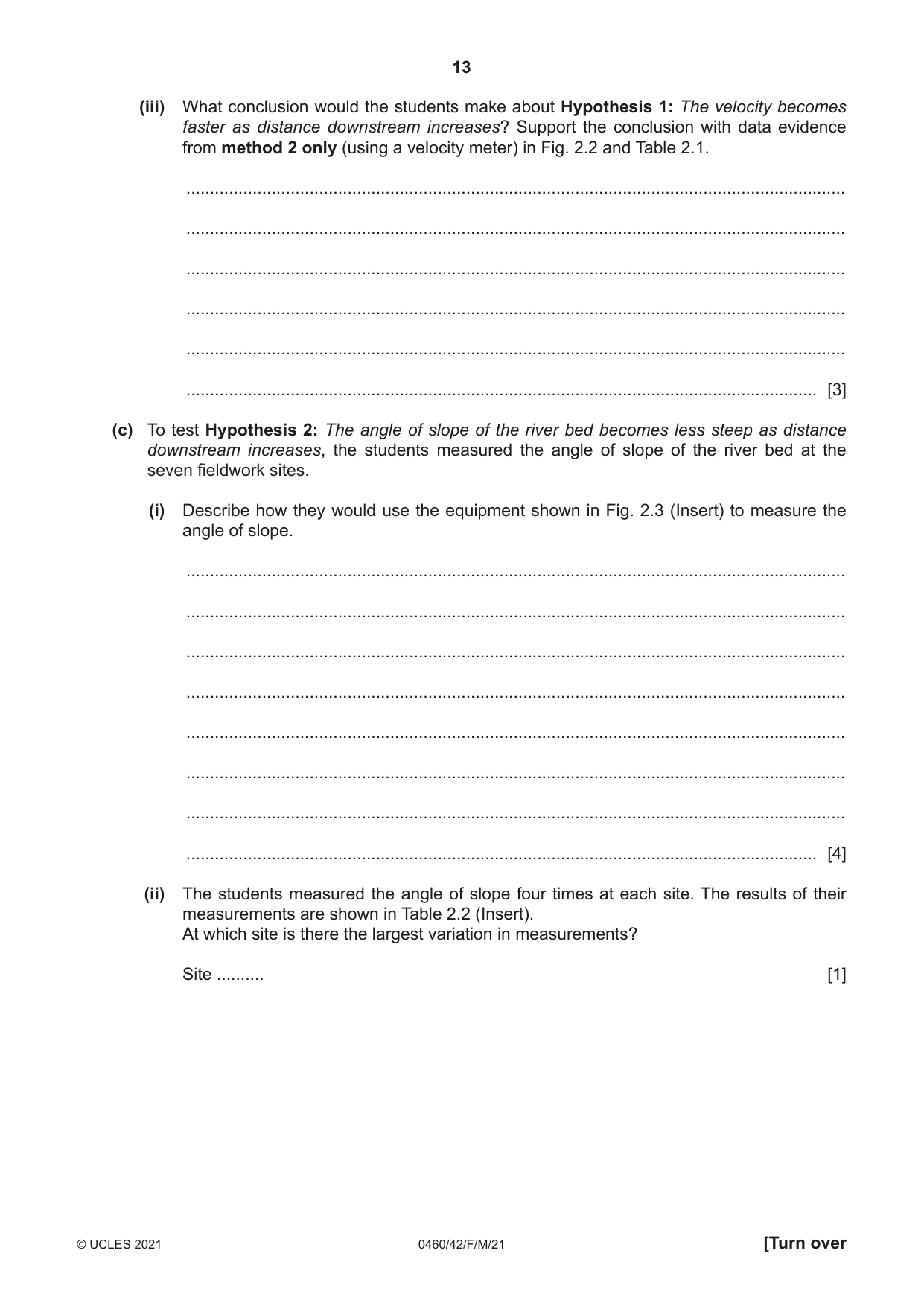 Cambridge IGCSE Geography 0460 2021 Feb/March Paper 4 · Variant 2 question paper, page 13 of 20