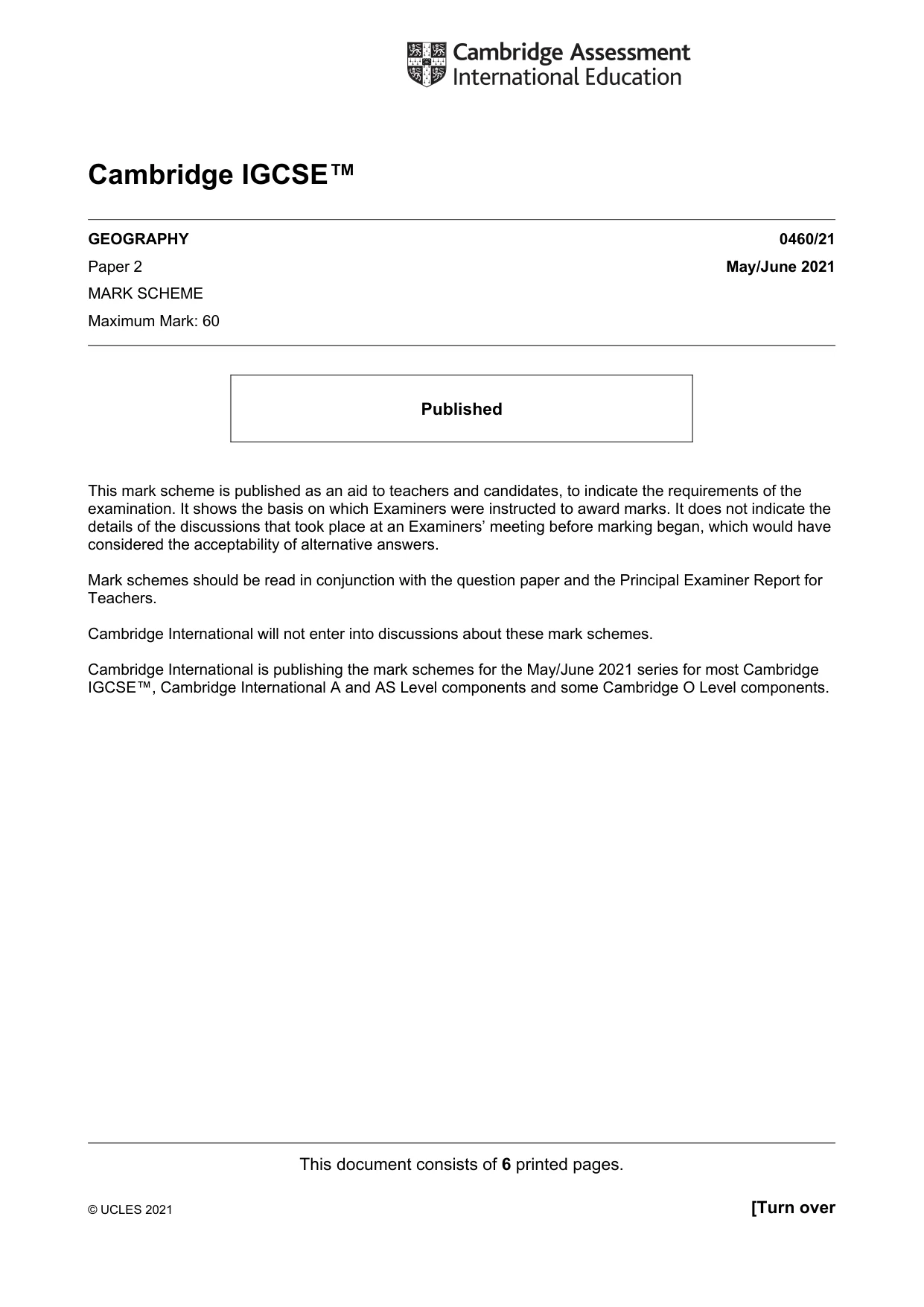 Mark scheme, page 1 of 6