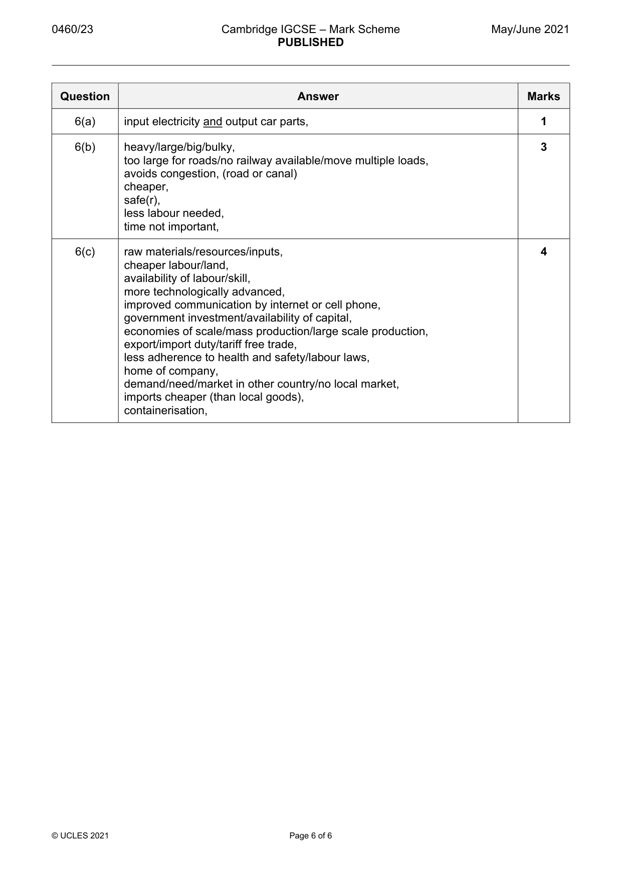 Mark scheme, page 6 of 6
