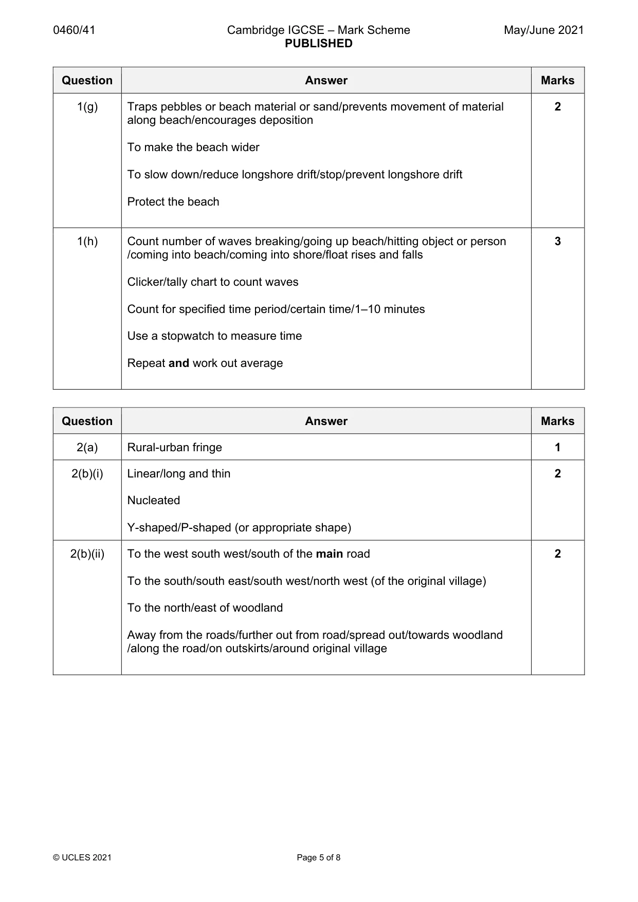 Mark scheme, page 5 of 8