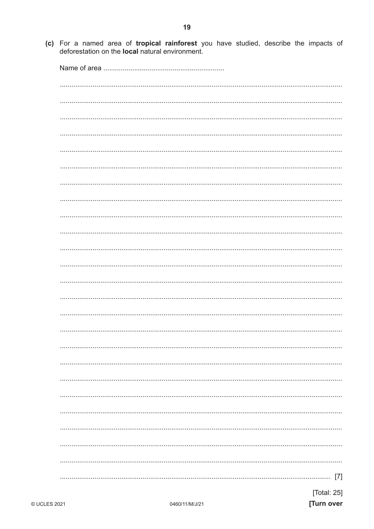 Cambridge IGCSE Geography 0460 2021 May/June Paper 1 · Variant 1 question paper, page 19 of 32