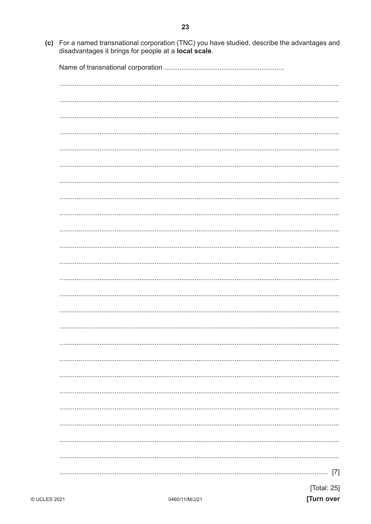 Cambridge IGCSE Geography 0460 2021 May/June Paper 1 · Variant 1 question paper, page 23 of 32