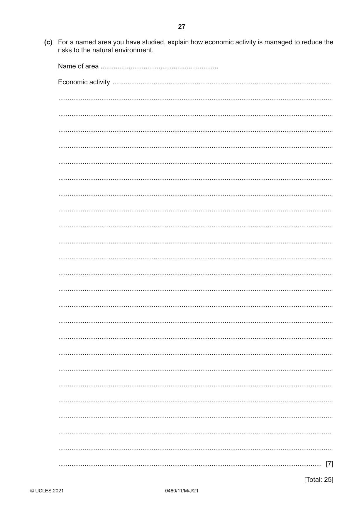 Cambridge IGCSE Geography 0460 2021 May/June Paper 1 · Variant 1 question paper, page 27 of 32