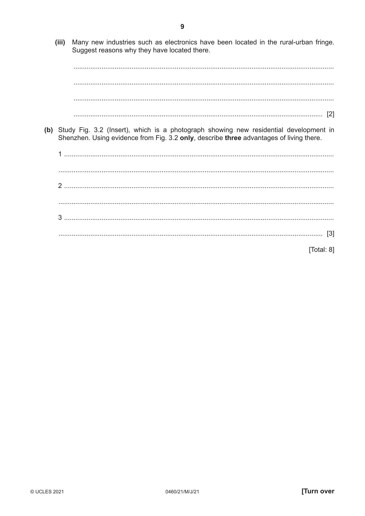 Cambridge IGCSE Geography 0460 2021 May/June Paper 2 · Variant 1 question paper, page 9 of 16