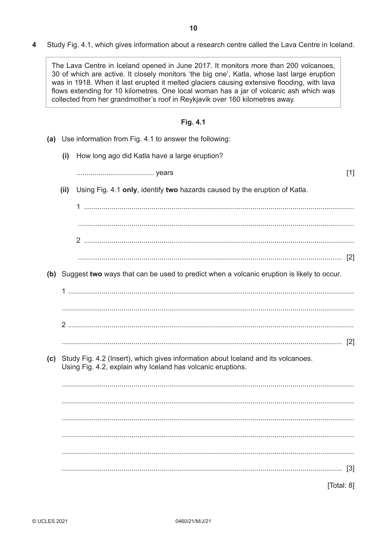 Cambridge IGCSE Geography 0460 2021 May/June Paper 2 · Variant 1 question paper, page 10 of 16