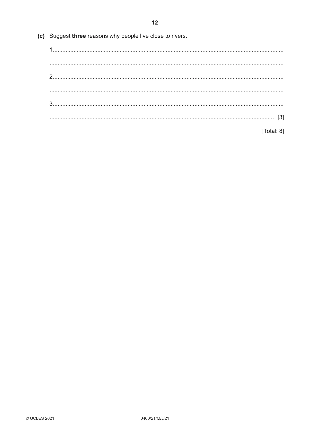 Cambridge IGCSE Geography 0460 2021 May/June Paper 2 · Variant 1 question paper, page 12 of 16