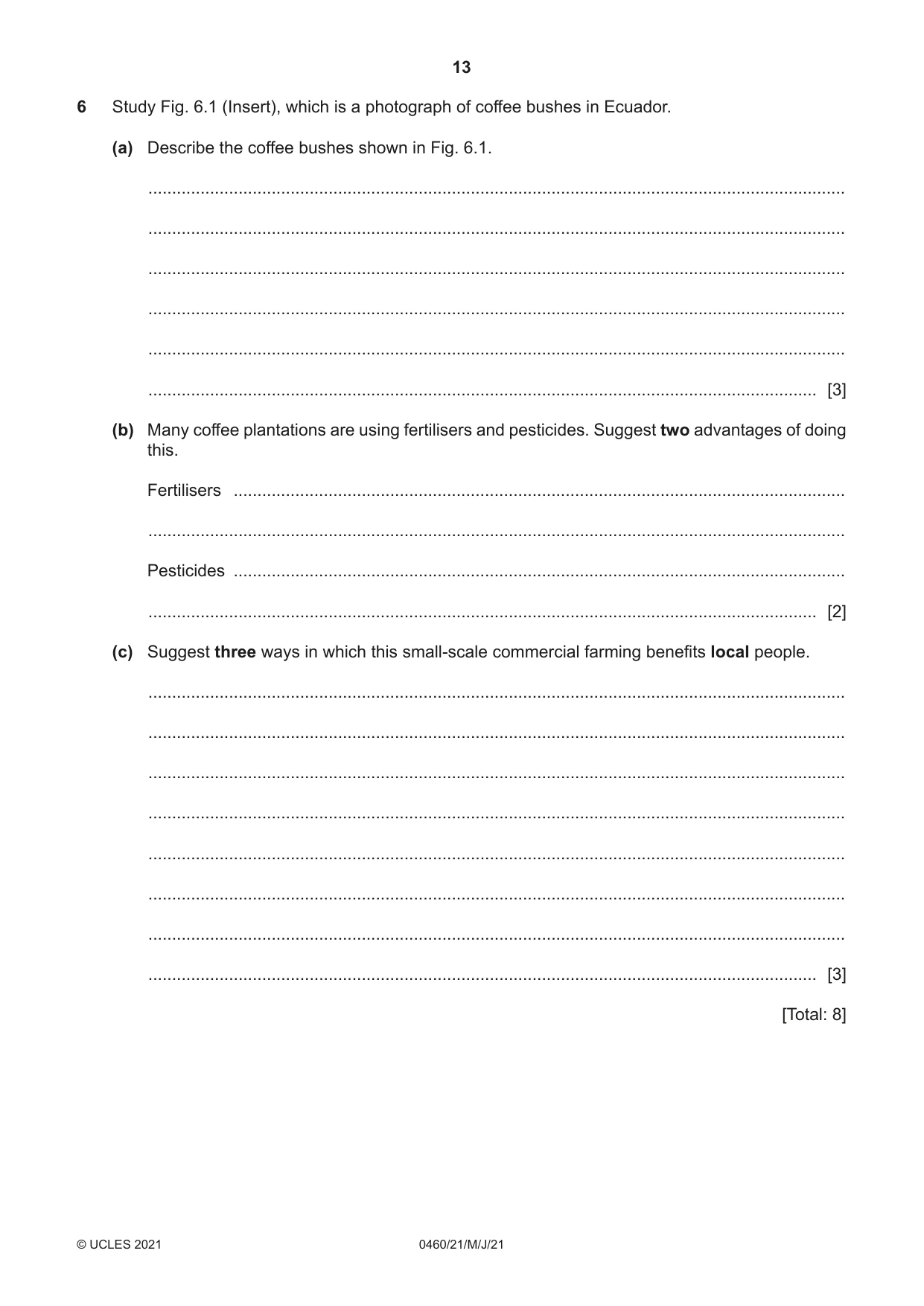 Cambridge IGCSE Geography 0460 2021 May/June Paper 2 · Variant 1 question paper, page 13 of 16