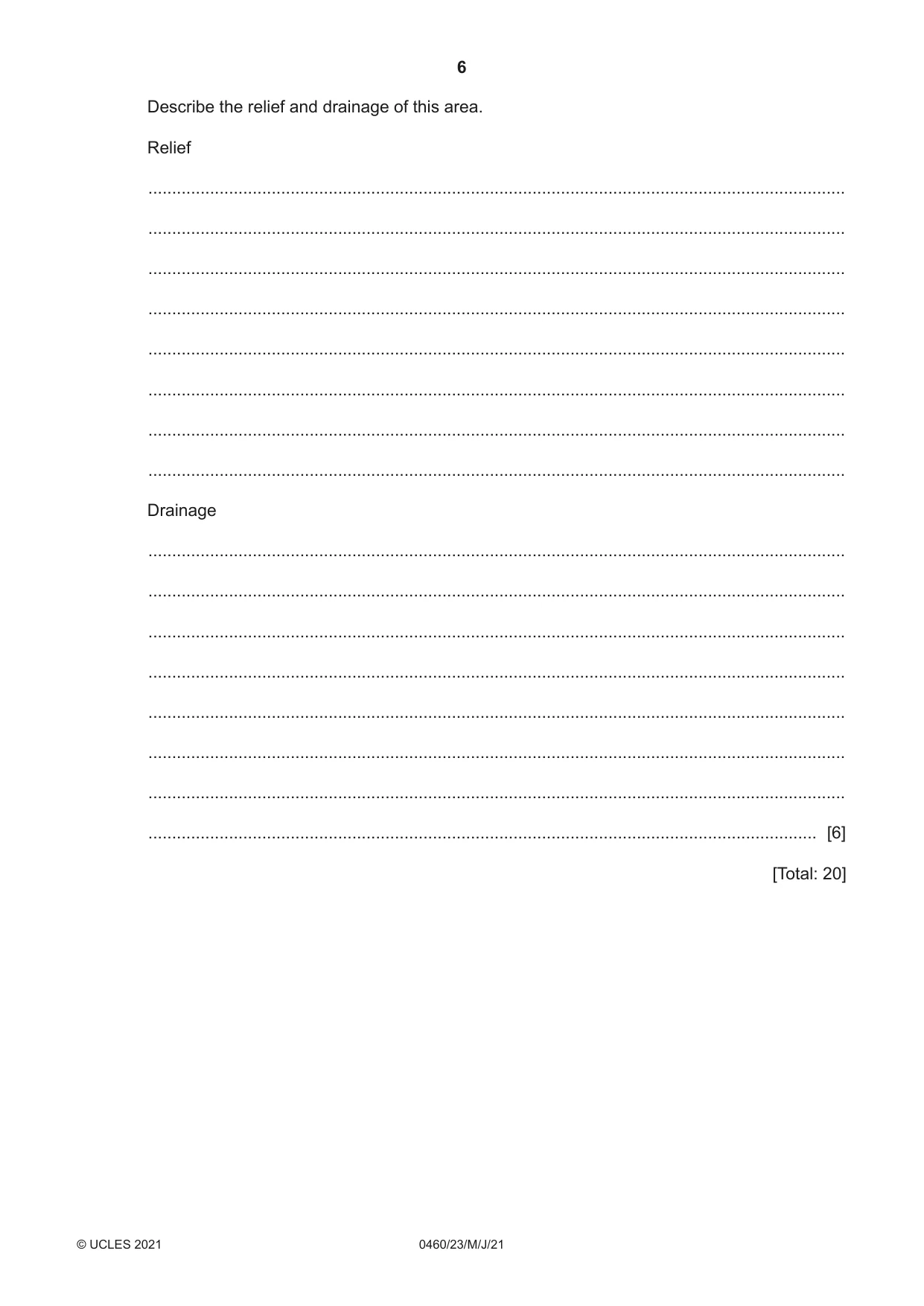 Cambridge IGCSE Geography 0460 2021 May/June Paper 2 · Variant 3 question paper, page 6 of 20