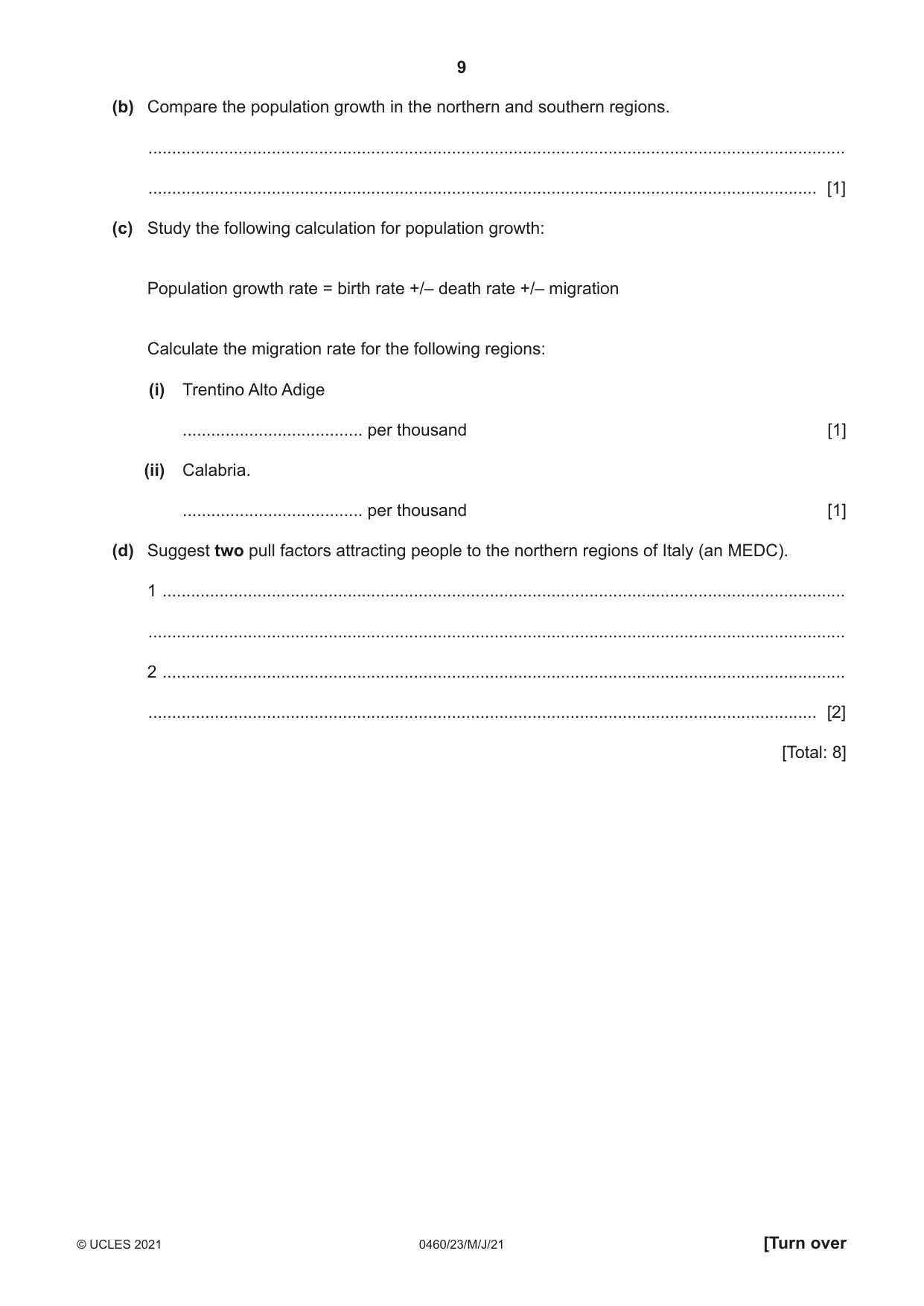 Cambridge IGCSE Geography 0460 2021 May/June Paper 2 · Variant 3 question paper, page 9 of 20