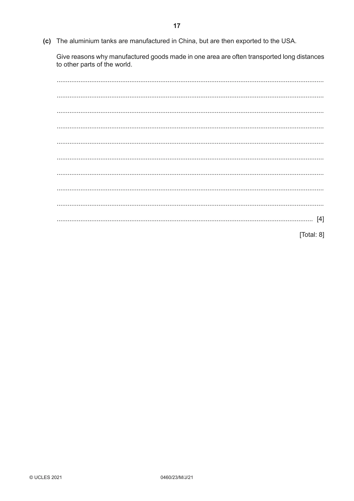 Cambridge IGCSE Geography 0460 2021 May/June Paper 2 · Variant 3 question paper, page 17 of 20
