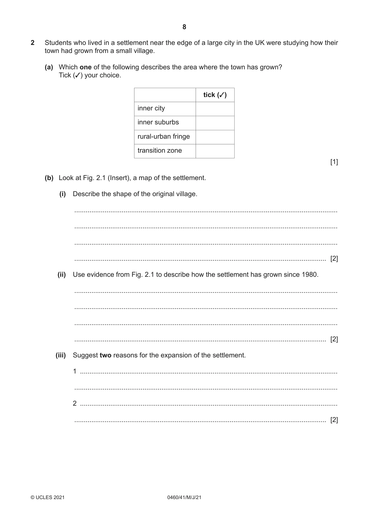 Cambridge IGCSE Geography 0460 2021 May/June Paper 4 · Variant 1 question paper, page 8 of 16