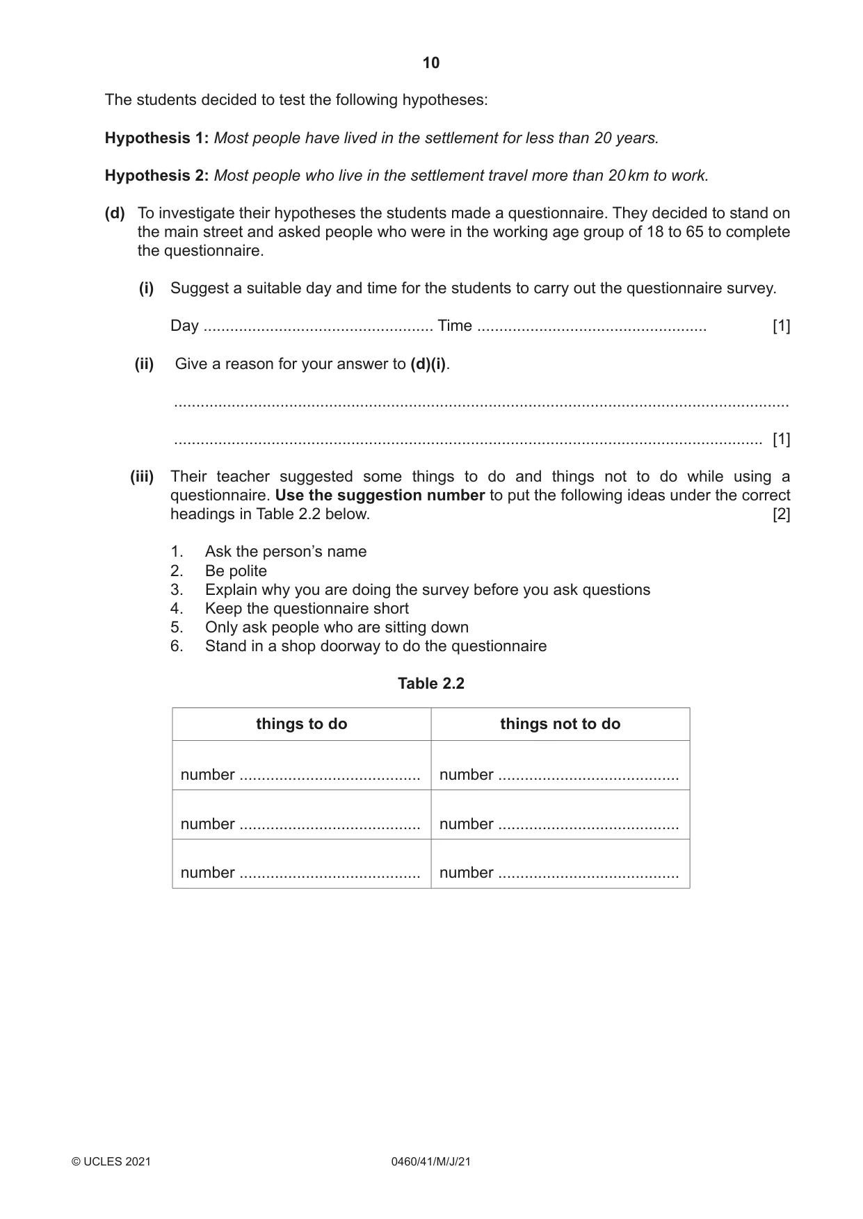 Cambridge IGCSE Geography 0460 2021 May/June Paper 4 · Variant 1 question paper, page 10 of 16