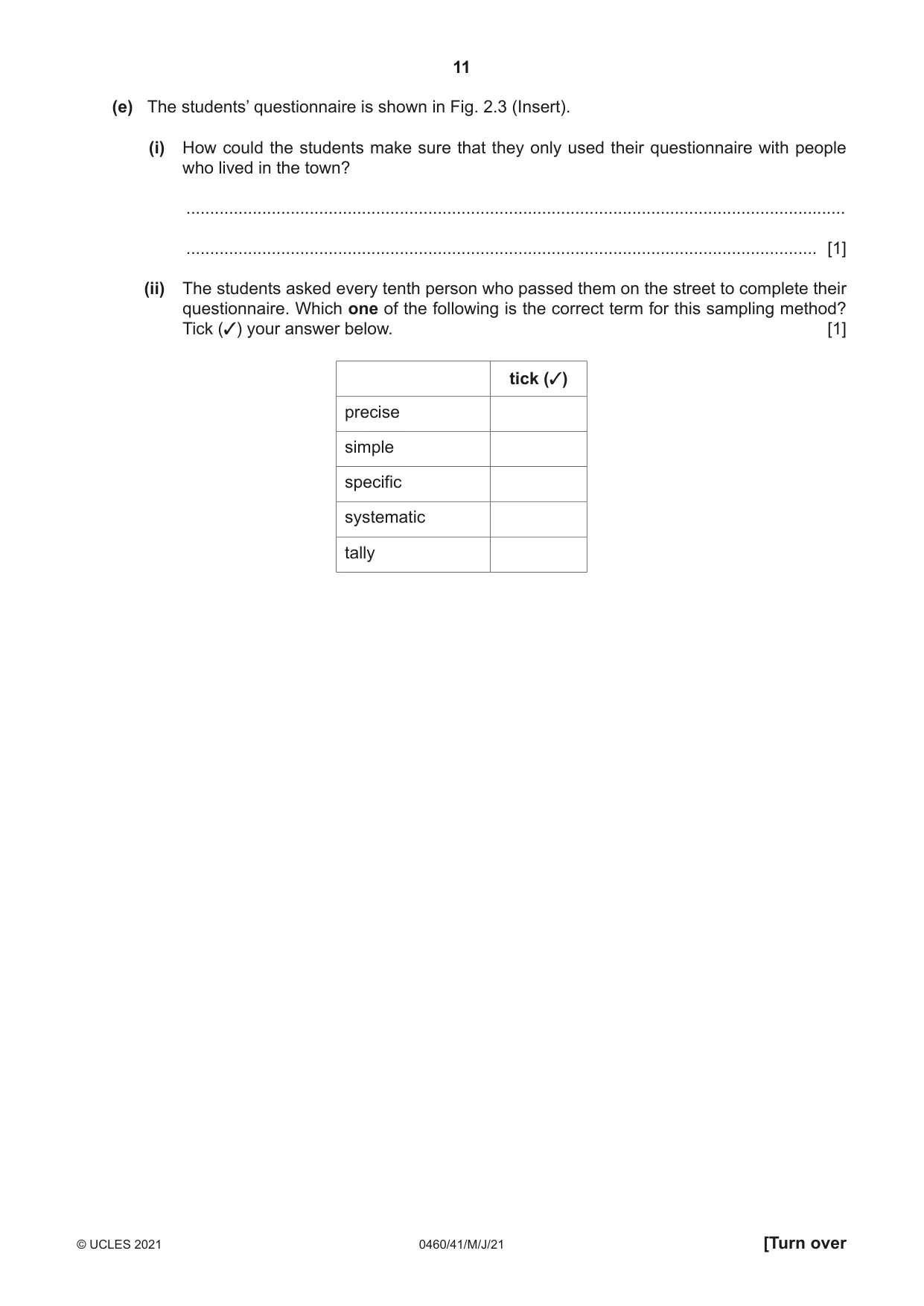 Cambridge IGCSE Geography 0460 2021 May/June Paper 4 · Variant 1 question paper, page 11 of 16