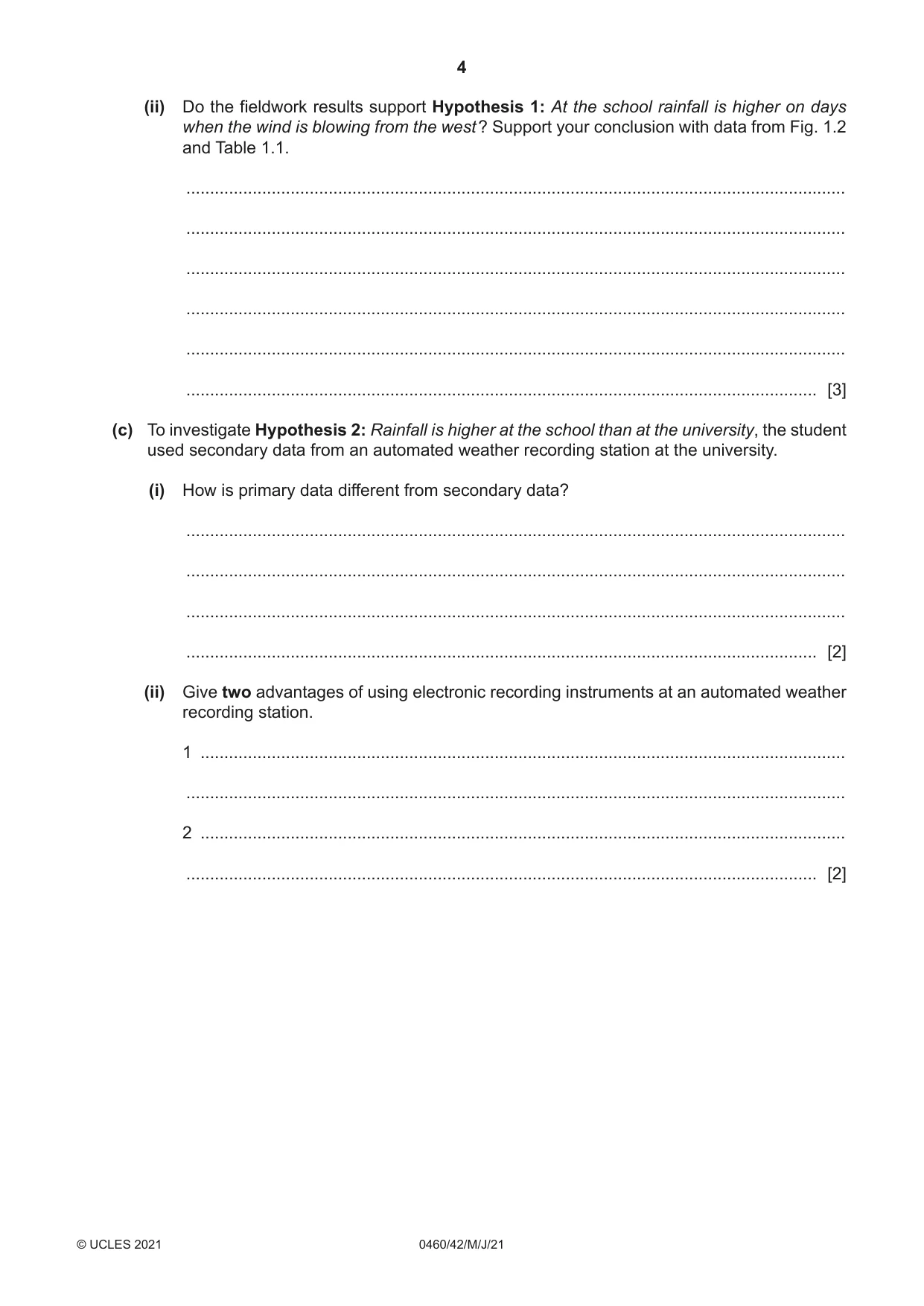 Cambridge IGCSE Geography 0460 2021 May/June Paper 4 · Variant 2 question paper, page 4 of 16