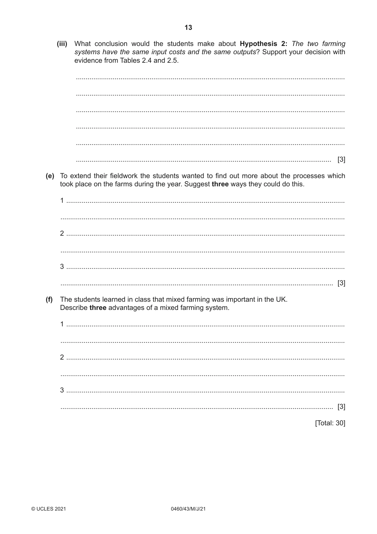 Cambridge IGCSE Geography 0460 2021 May/June Paper 4 · Variant 3 question paper, page 13 of 16