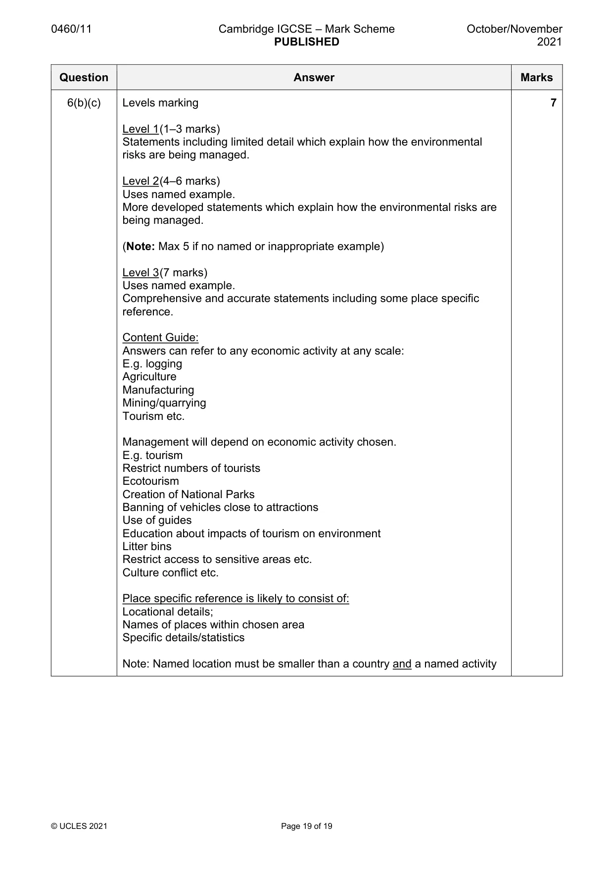 Mark scheme, page 19 of 19