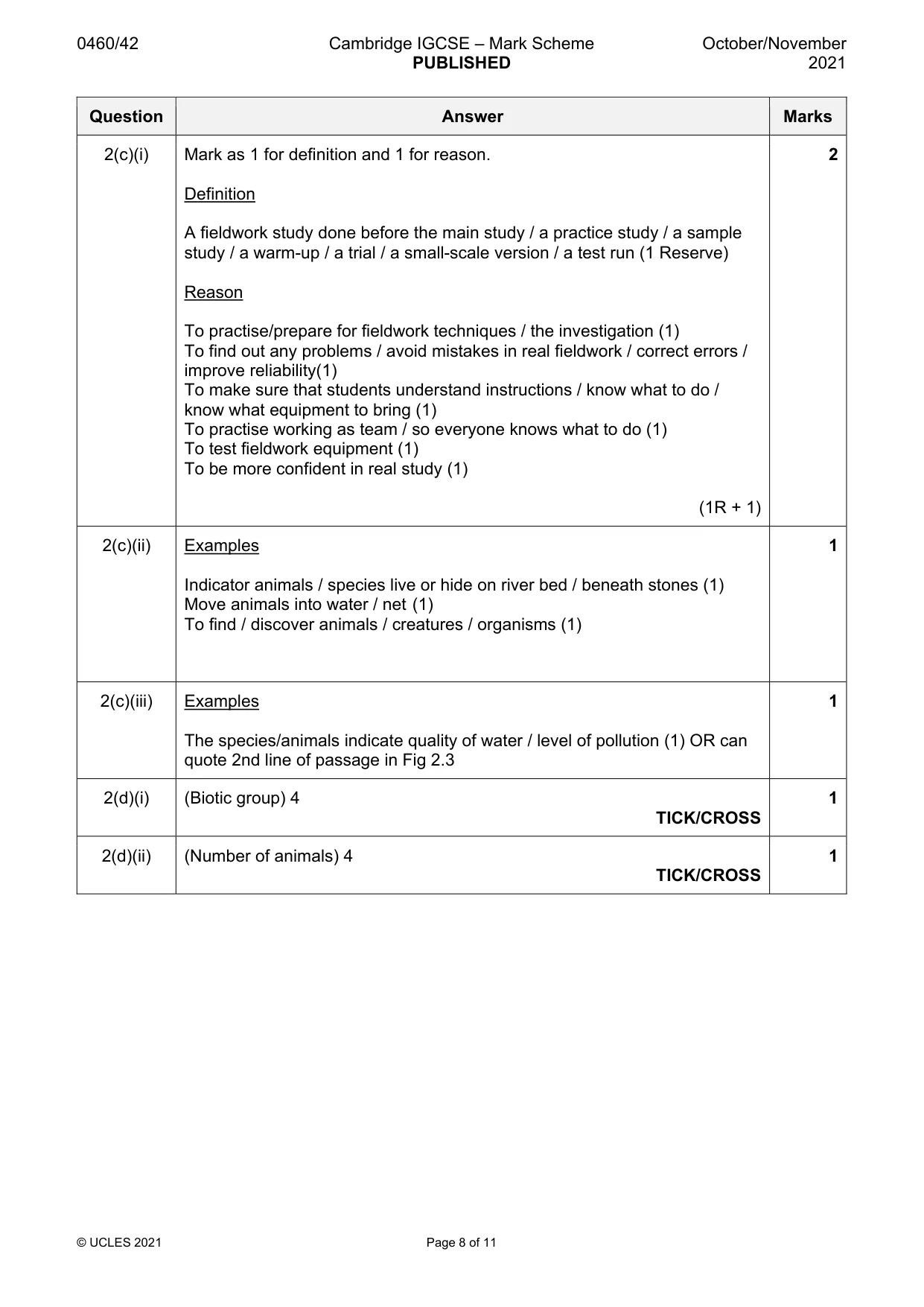 Mark scheme, page 8 of 11