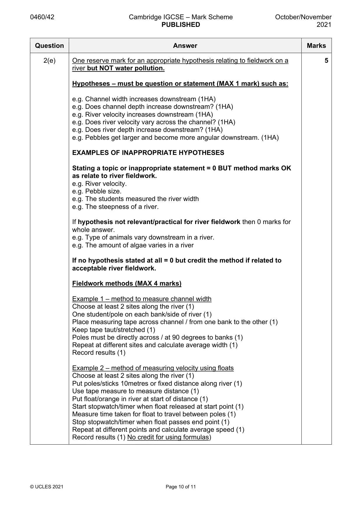 Mark scheme, page 10 of 11