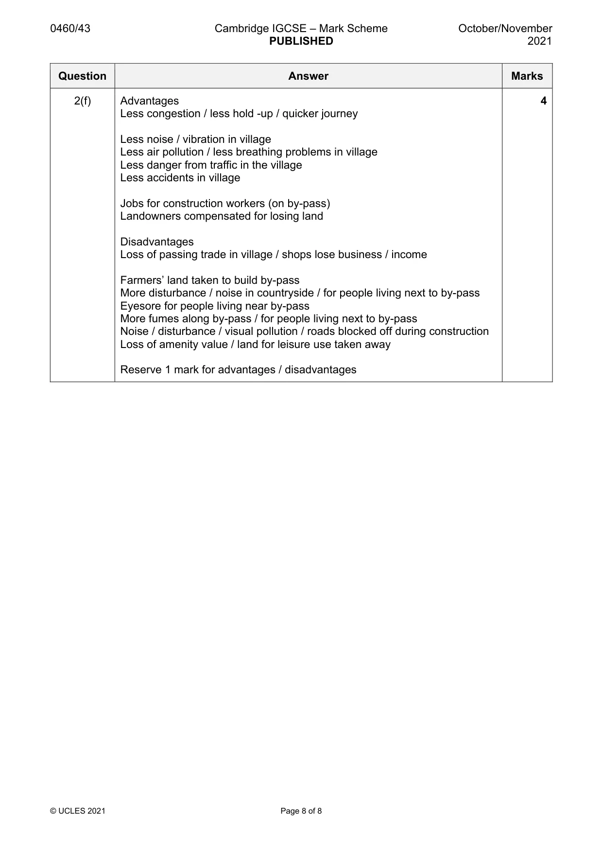 Mark scheme, page 8 of 8