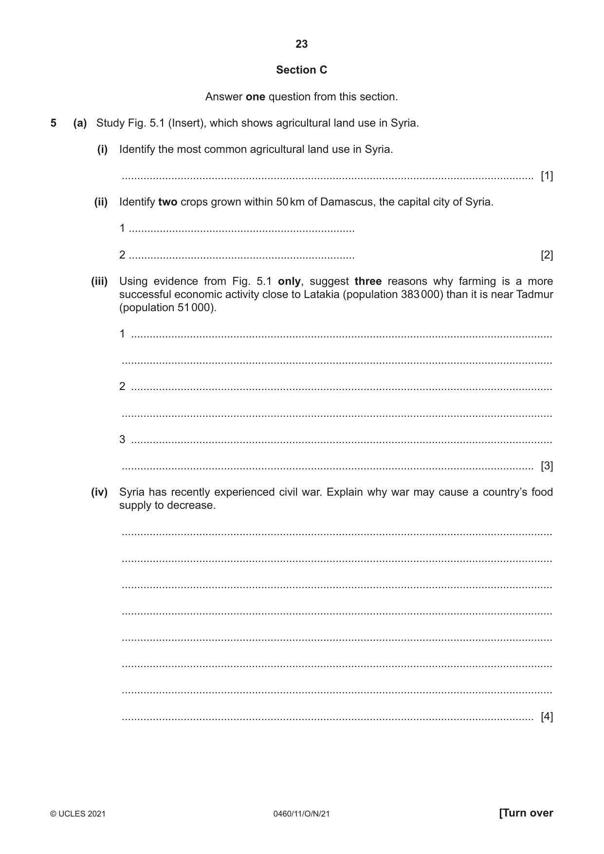 Cambridge IGCSE Geography 0460 2021 Oct/Nov Paper 1 · Variant 1 question paper, page 23 of 32