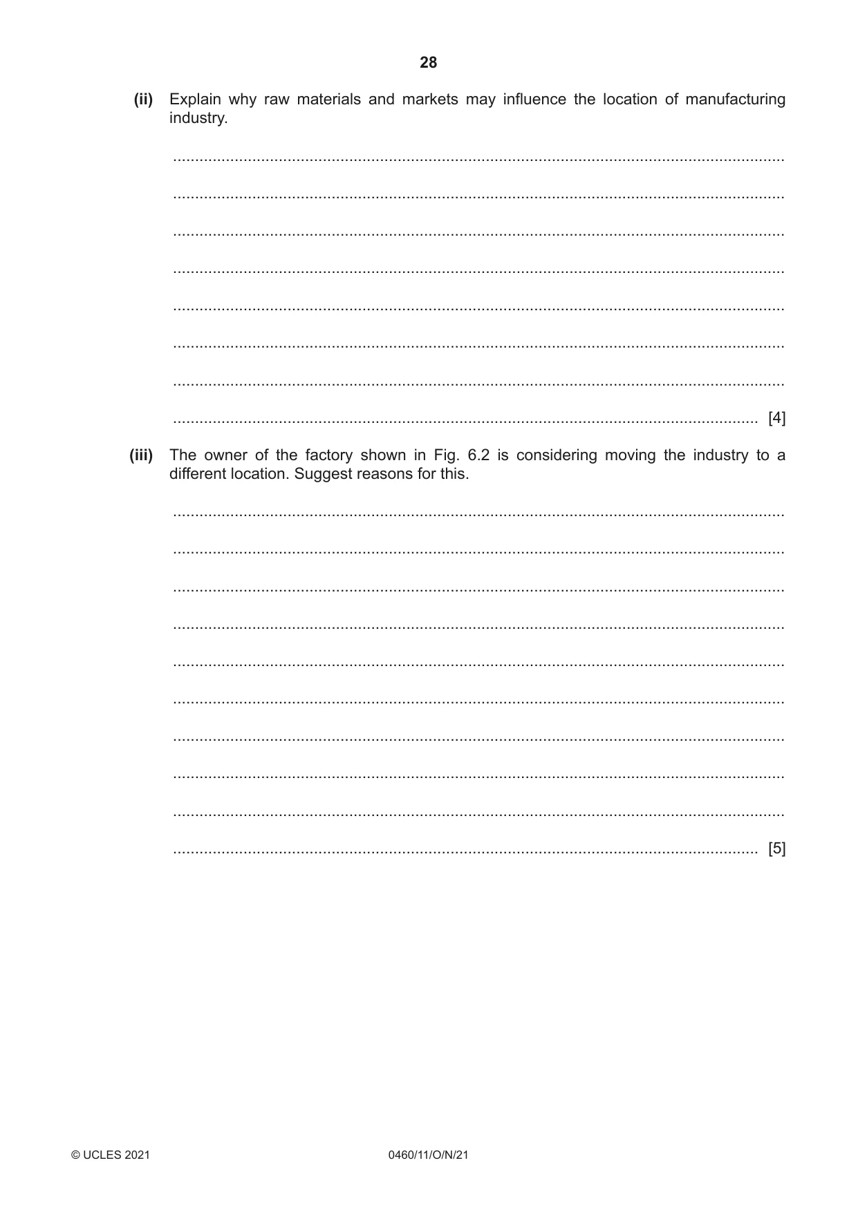 Cambridge IGCSE Geography 0460 2021 Oct/Nov Paper 1 · Variant 1 question paper, page 28 of 32