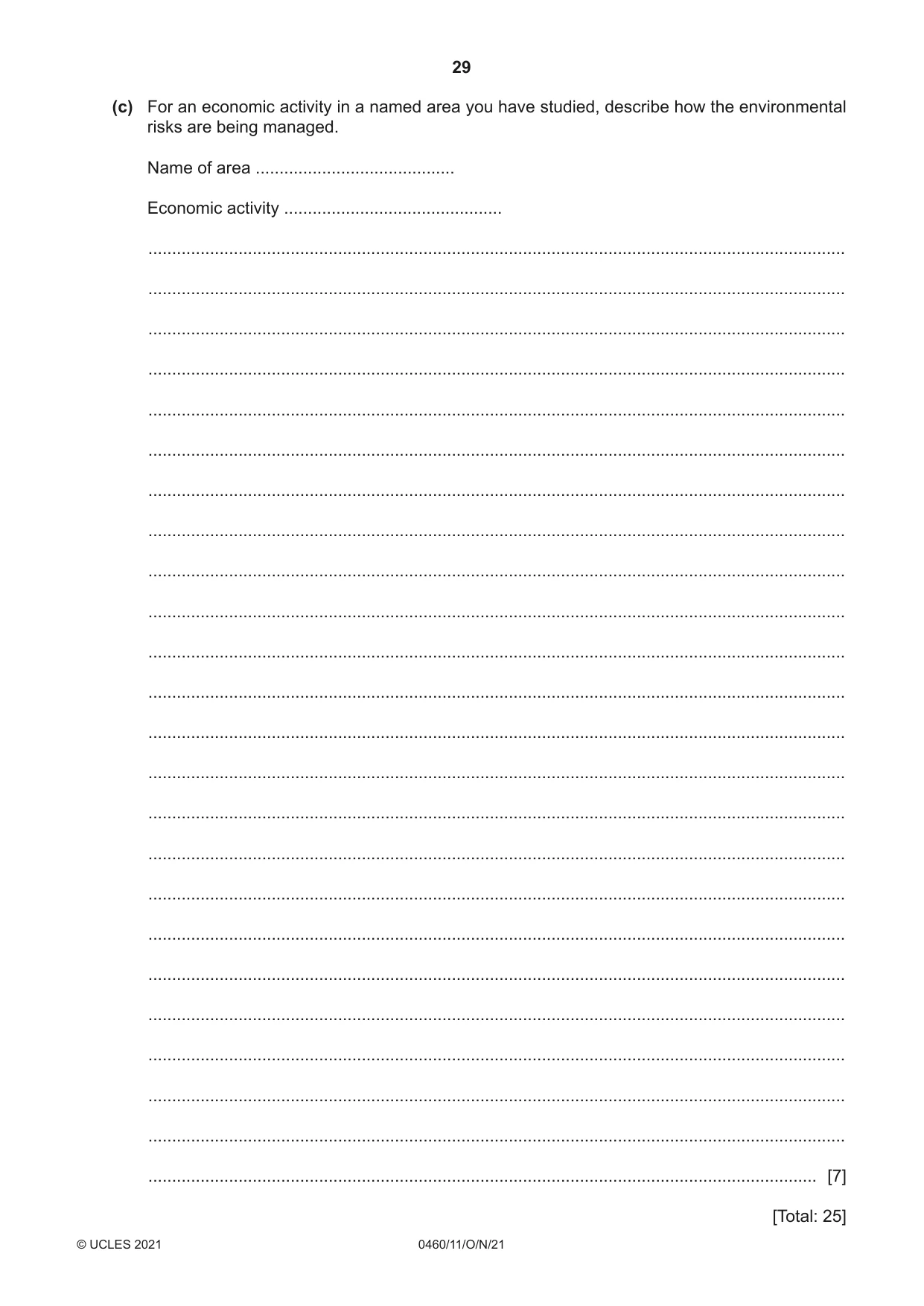 Cambridge IGCSE Geography 0460 2021 Oct/Nov Paper 1 · Variant 1 question paper, page 29 of 32