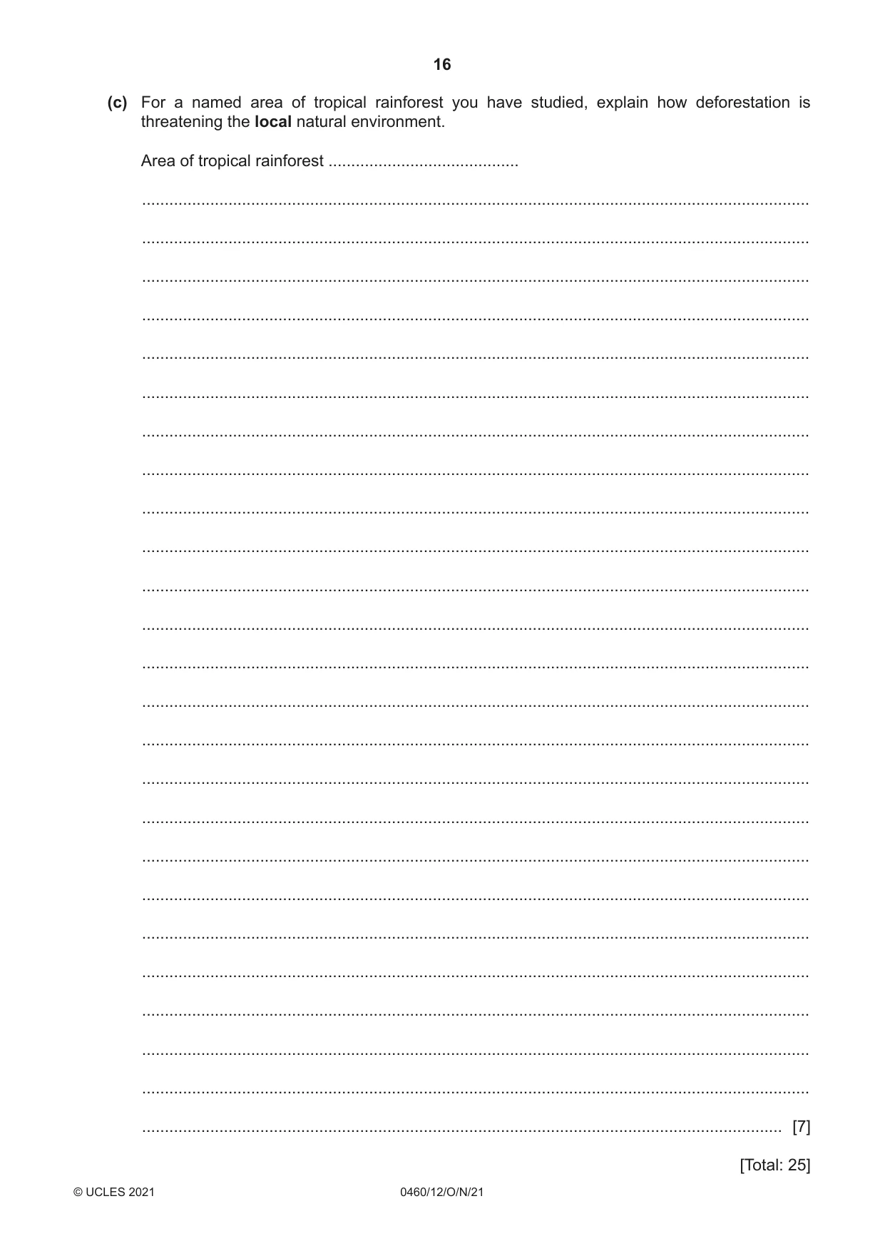 Cambridge IGCSE Geography 0460 2021 Oct/Nov Paper 1 · Variant 2 question paper, page 16 of 32