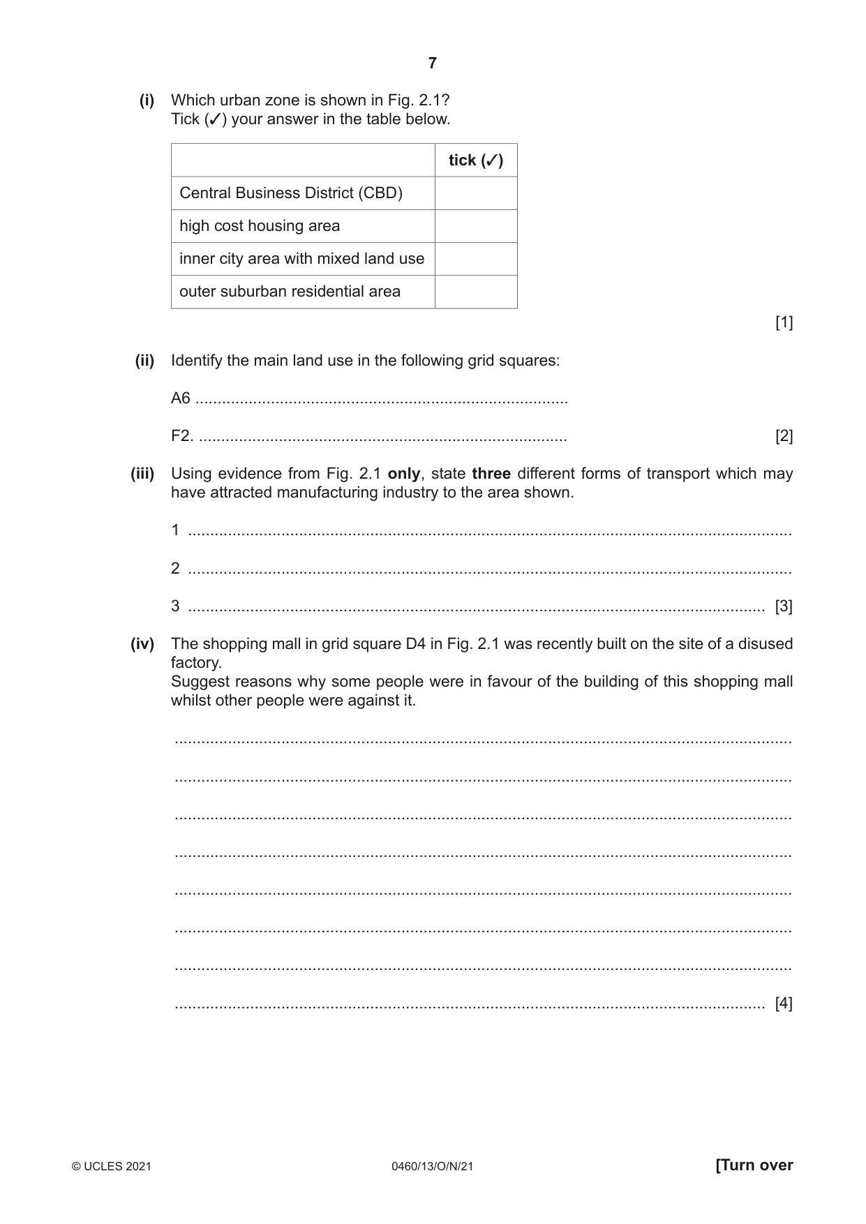 Cambridge IGCSE Geography 0460 2021 Oct/Nov Paper 1 · Variant 3 question paper, page 7 of 28