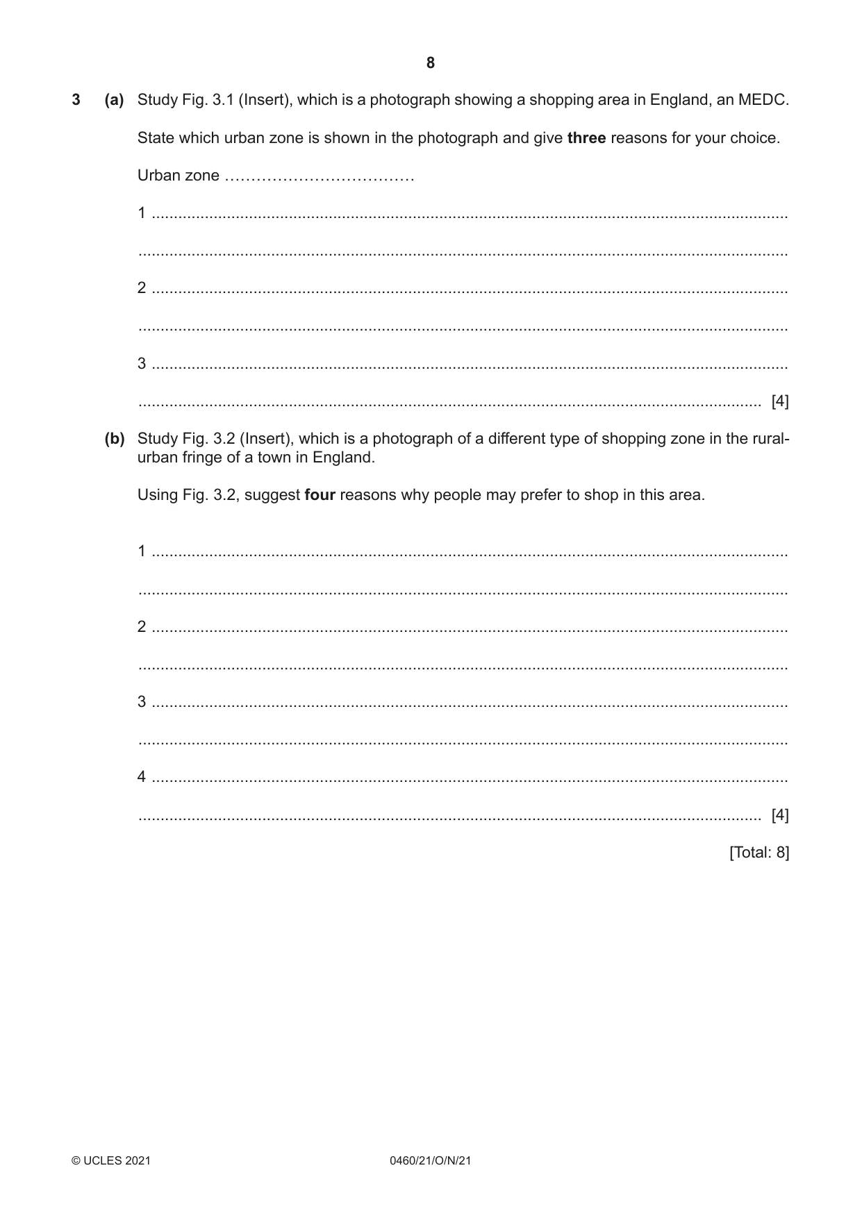 Cambridge IGCSE Geography 0460 2021 Oct/Nov Paper 2 · Variant 1 question paper, page 8 of 16