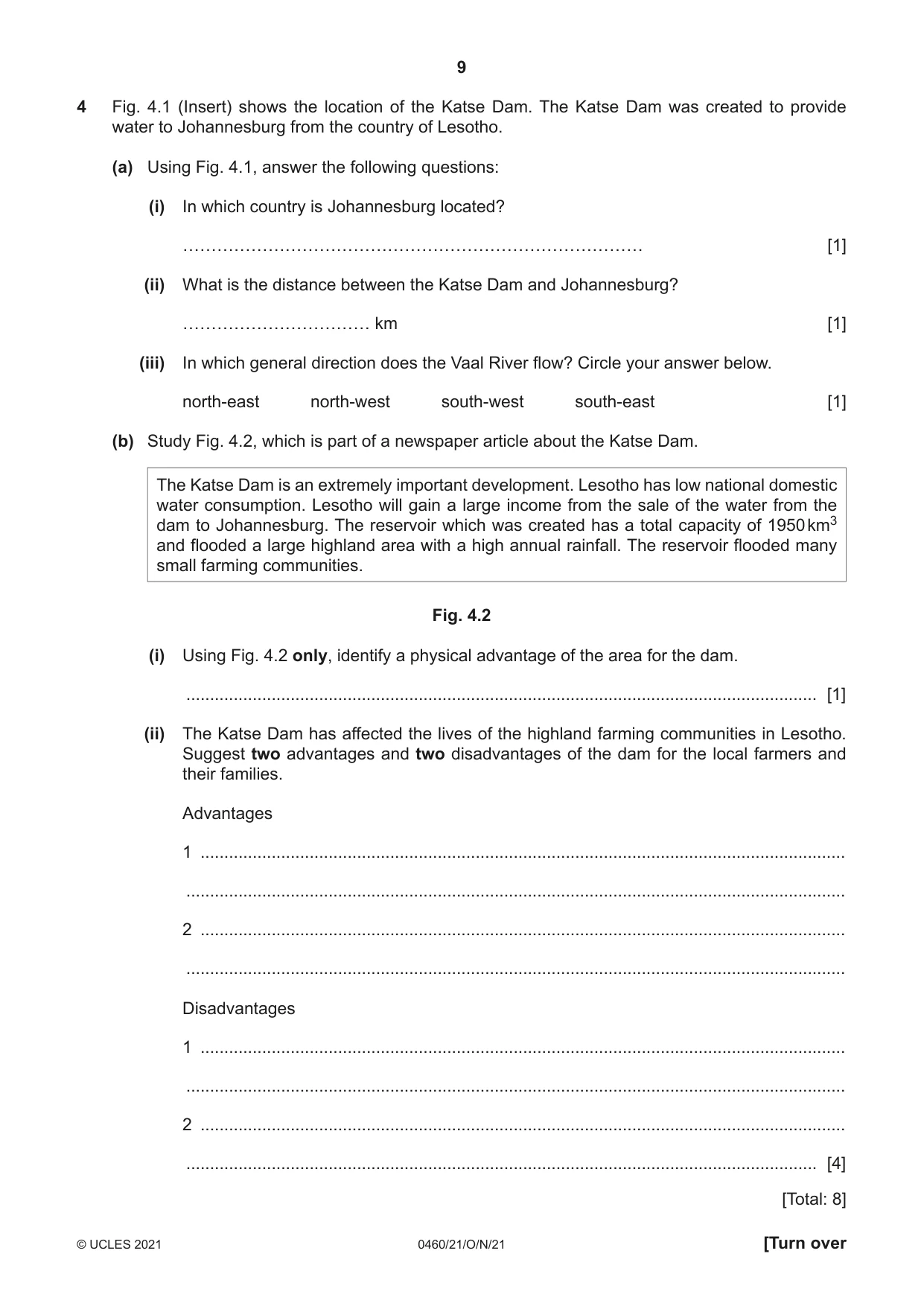 Cambridge IGCSE Geography 0460 2021 Oct/Nov Paper 2 · Variant 1 question paper, page 9 of 16