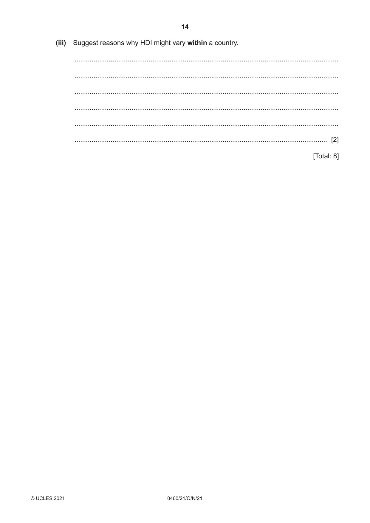 Cambridge IGCSE Geography 0460 2021 Oct/Nov Paper 2 · Variant 1 question paper, page 14 of 16