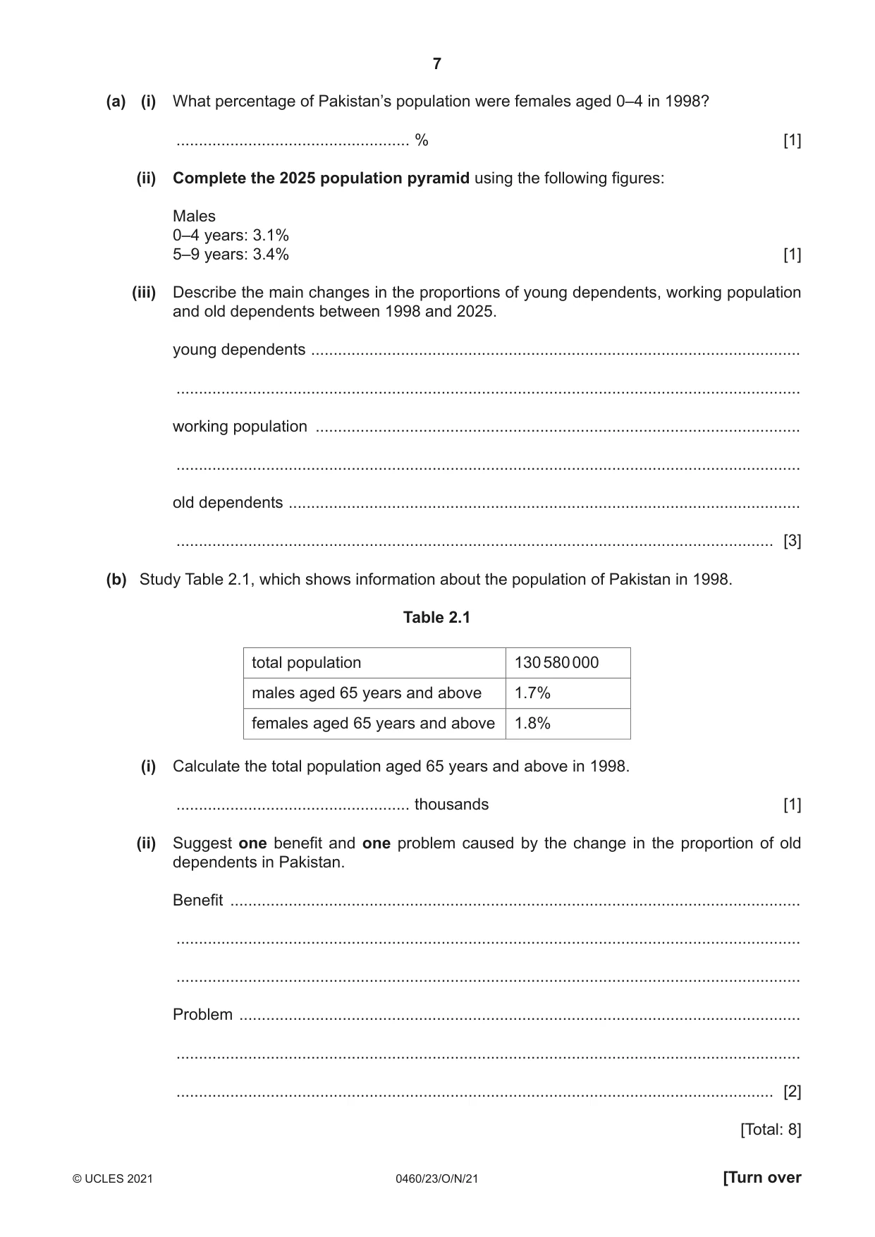 Cambridge IGCSE Geography 0460 2021 Oct/Nov Paper 2 · Variant 3 question paper, page 7 of 20