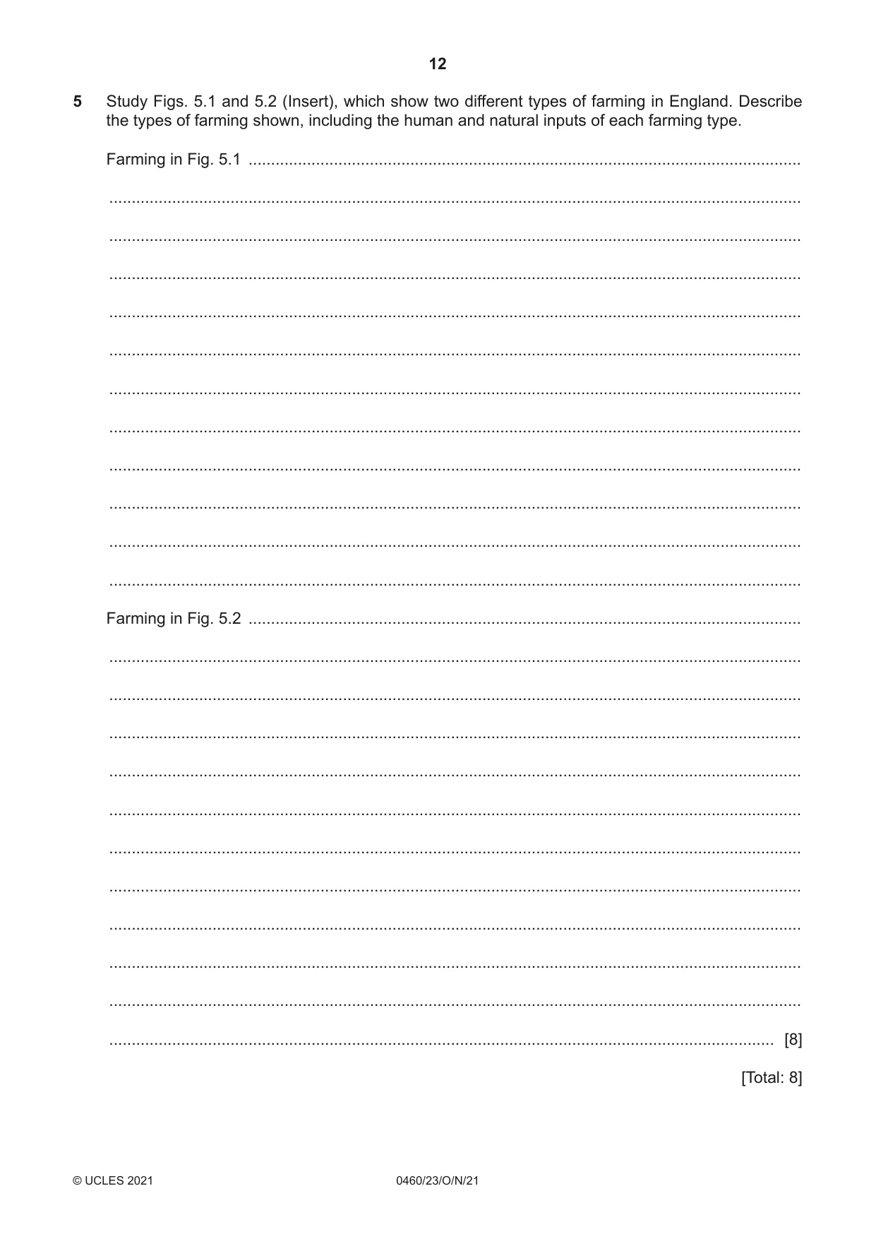 Cambridge IGCSE Geography 0460 2021 Oct/Nov Paper 2 · Variant 3 question paper, page 12 of 20