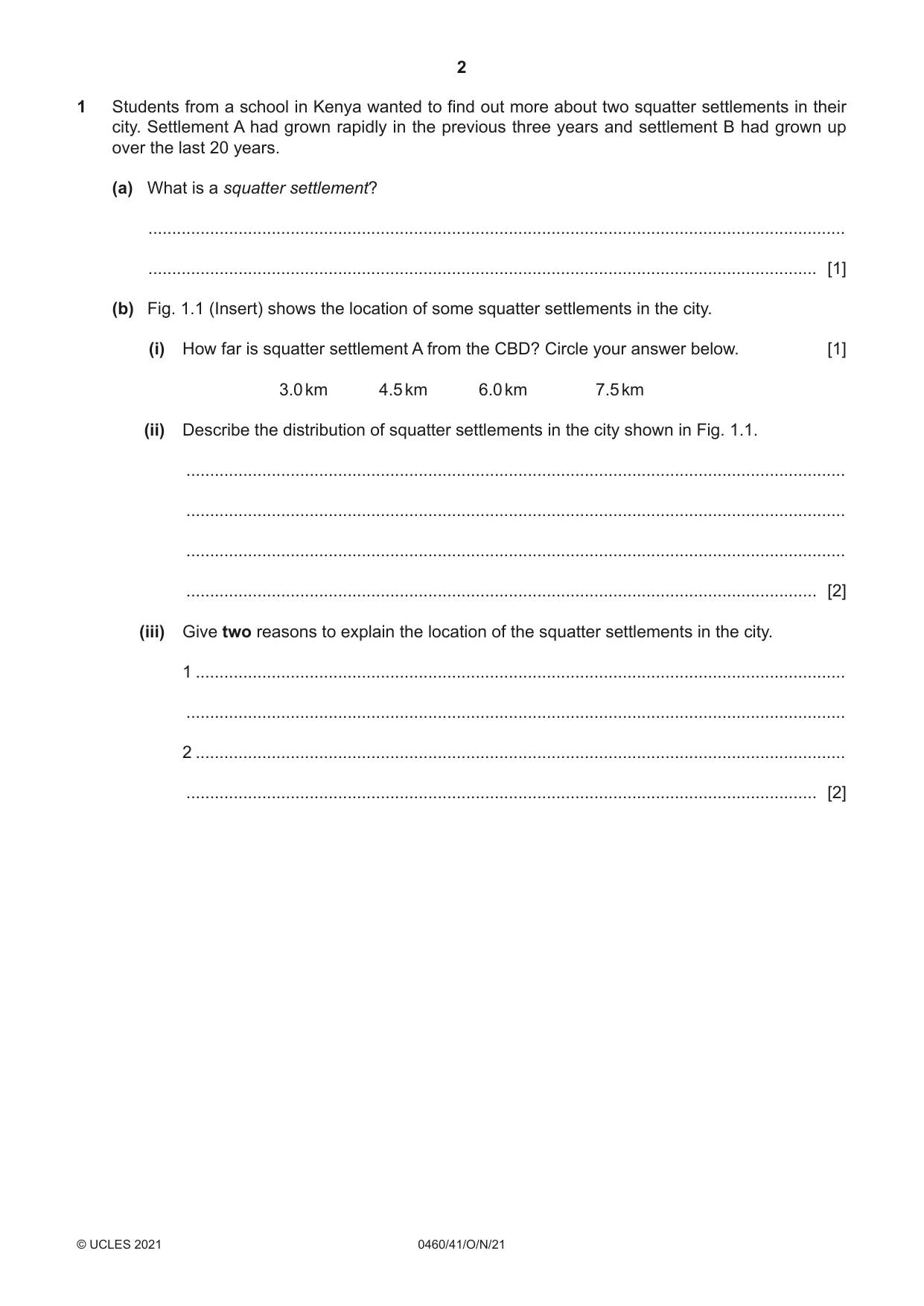 Cambridge IGCSE Geography 0460 2021 Oct/Nov Paper 4 · Variant 1 question paper, page 2 of 20