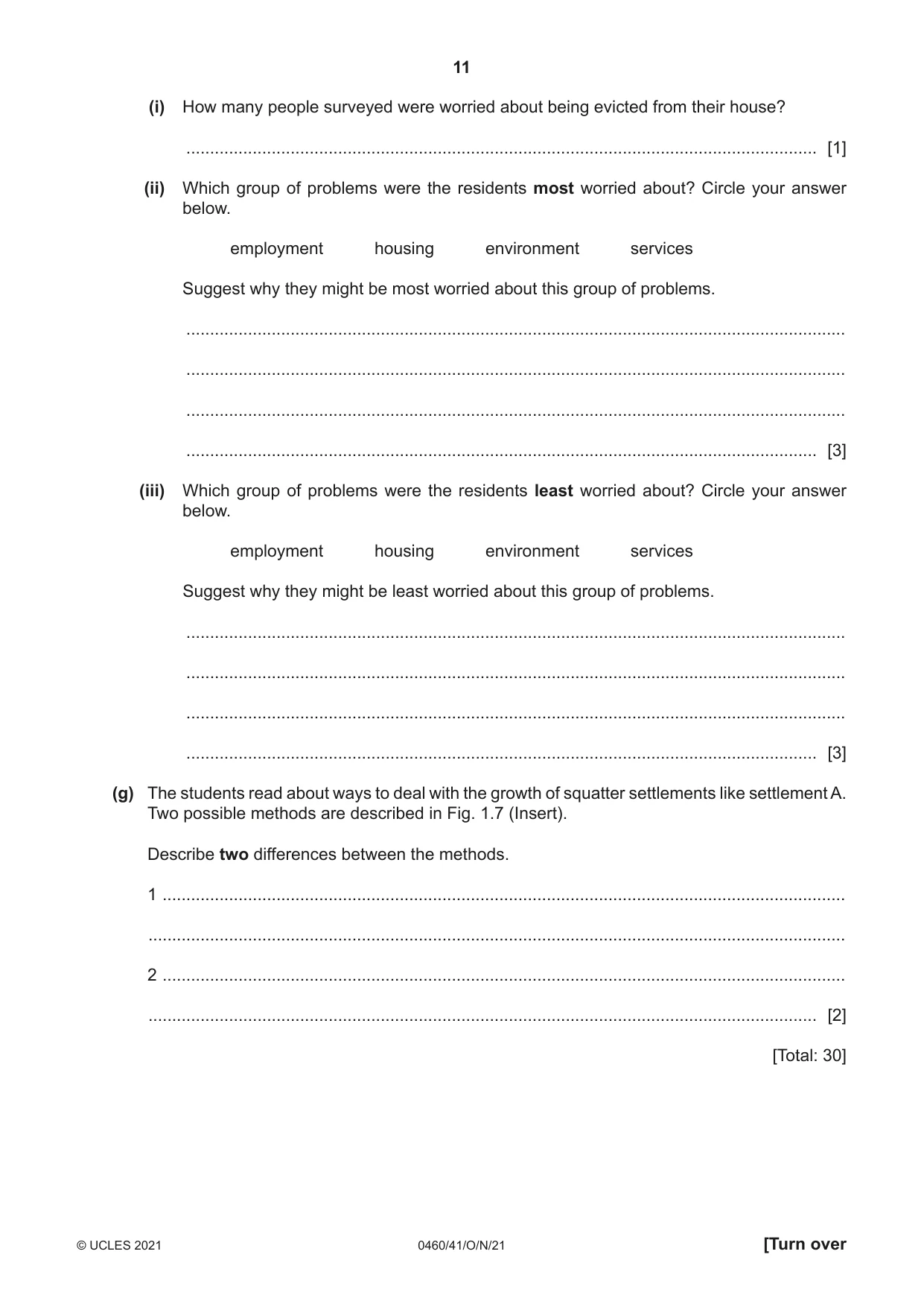 Cambridge IGCSE Geography 0460 2021 Oct/Nov Paper 4 · Variant 1 question paper, page 11 of 20
