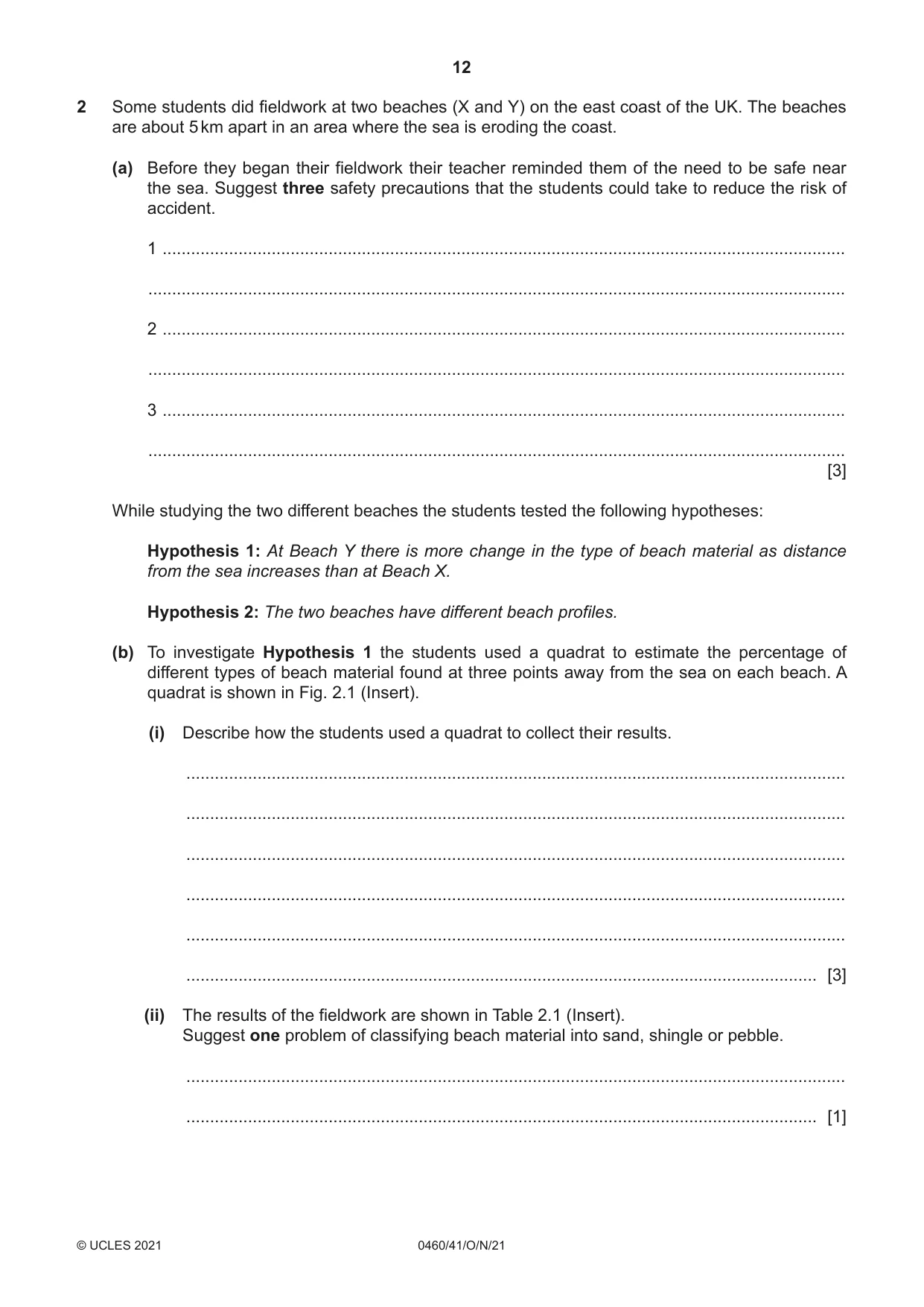 Cambridge IGCSE Geography 0460 2021 Oct/Nov Paper 4 · Variant 1 question paper, page 12 of 20