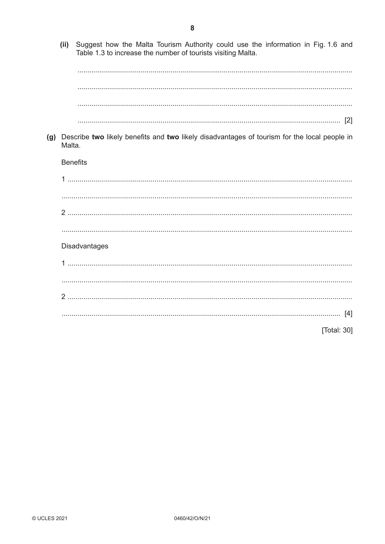 Cambridge IGCSE Geography 0460 2021 Oct/Nov Paper 4 · Variant 2 question paper, page 8 of 20
