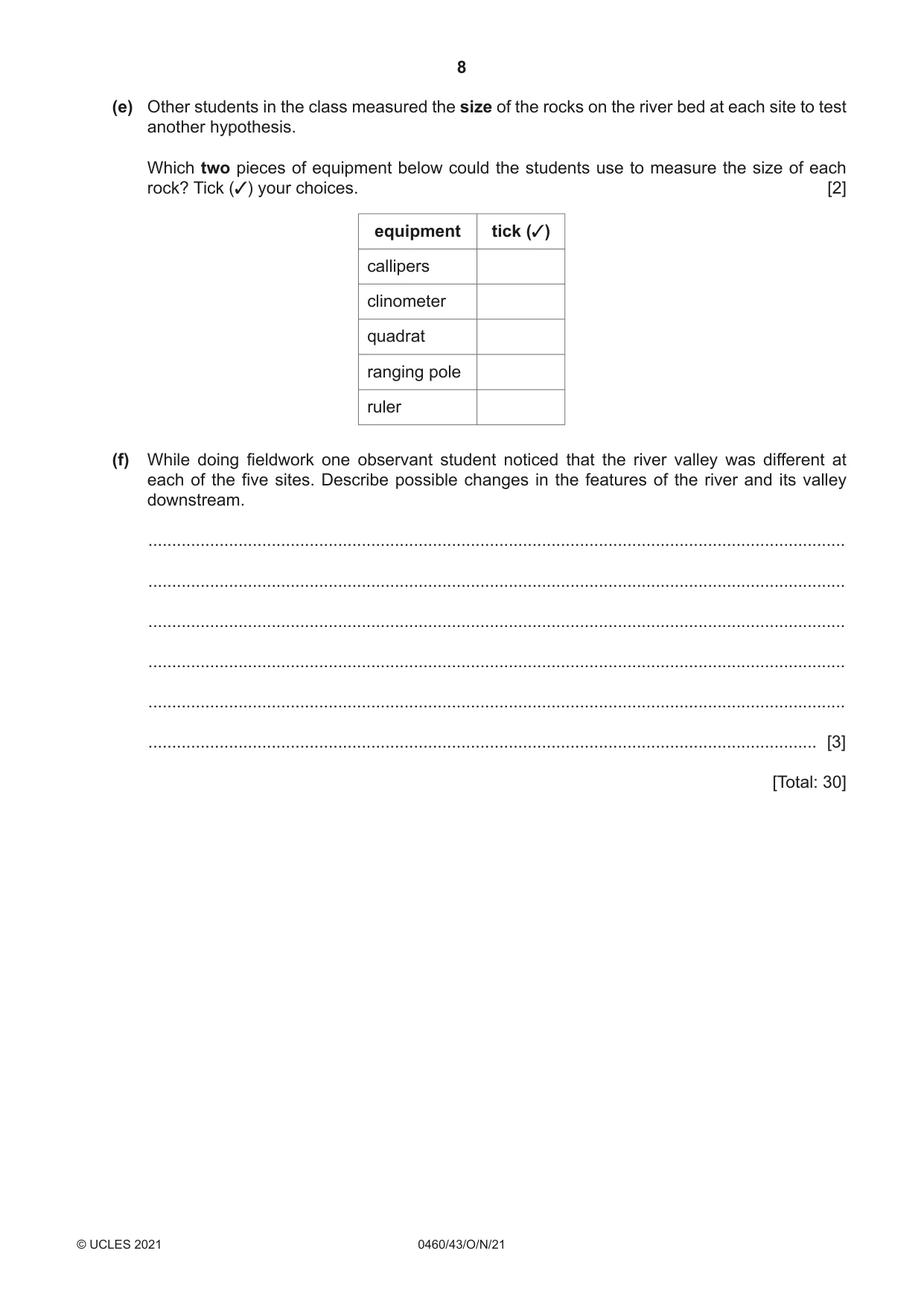 Cambridge IGCSE Geography 0460 2021 Oct/Nov Paper 4 · Variant 3 question paper, page 8 of 16