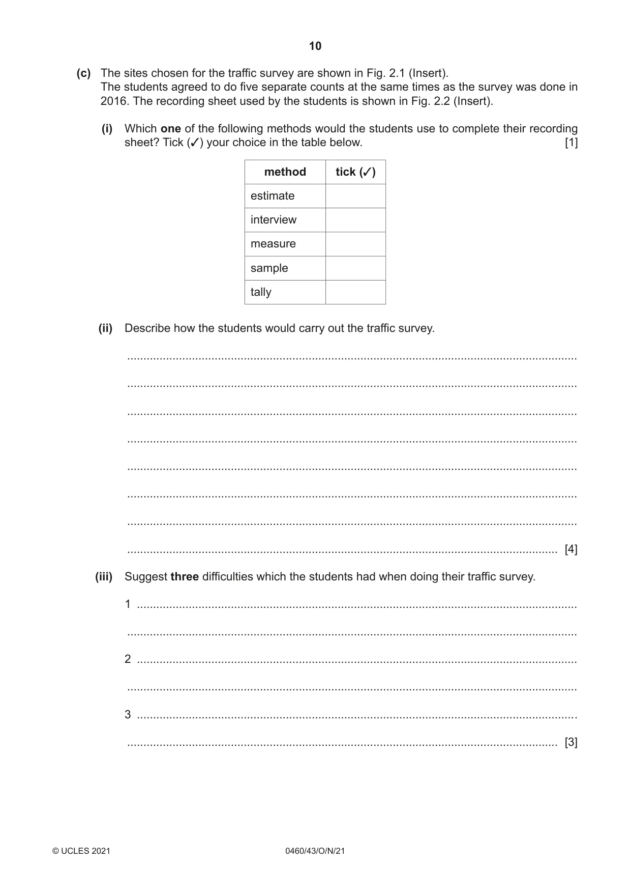 Cambridge IGCSE Geography 0460 2021 Oct/Nov Paper 4 · Variant 3 question paper, page 10 of 16