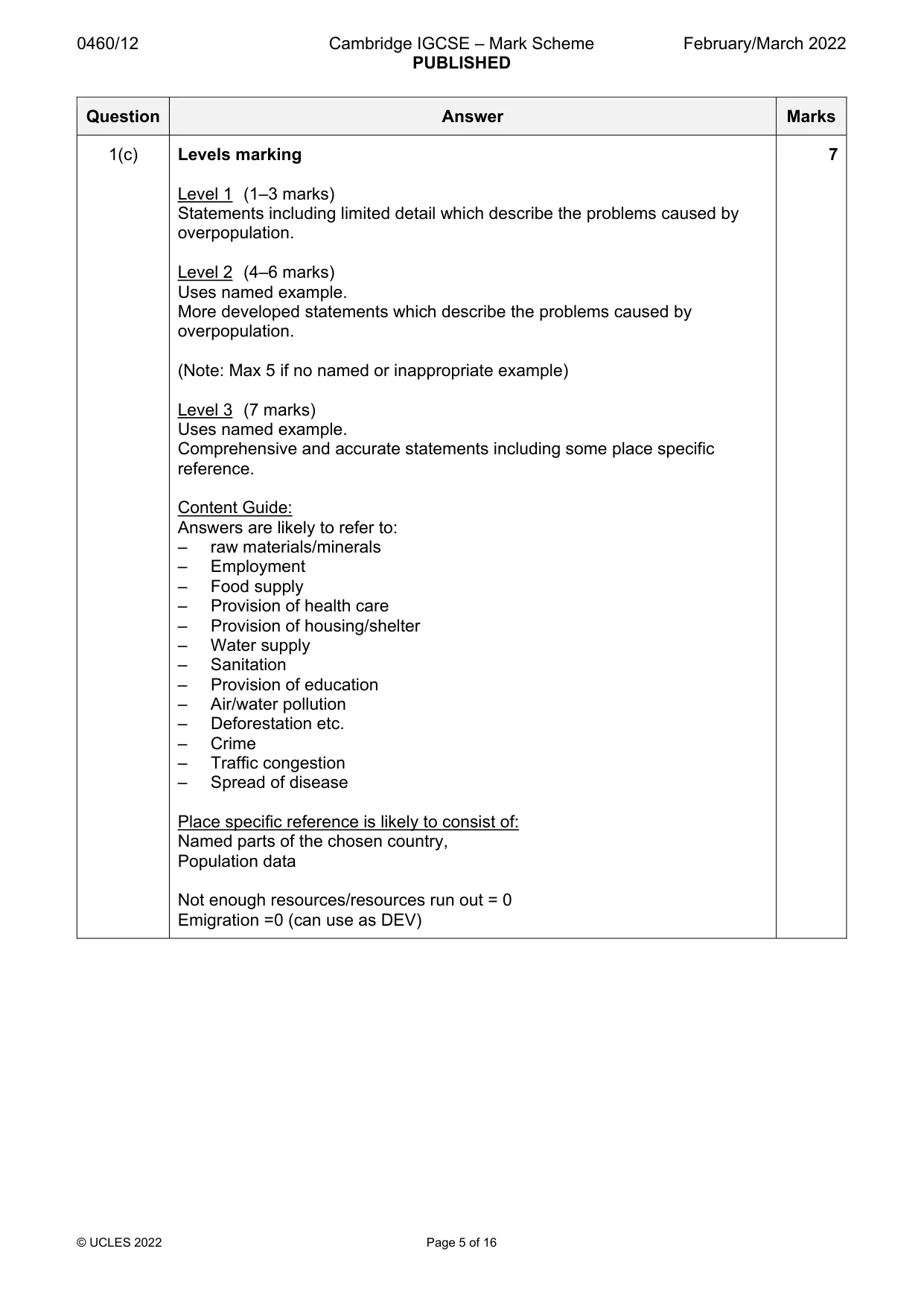 Mark scheme, page 5 of 16