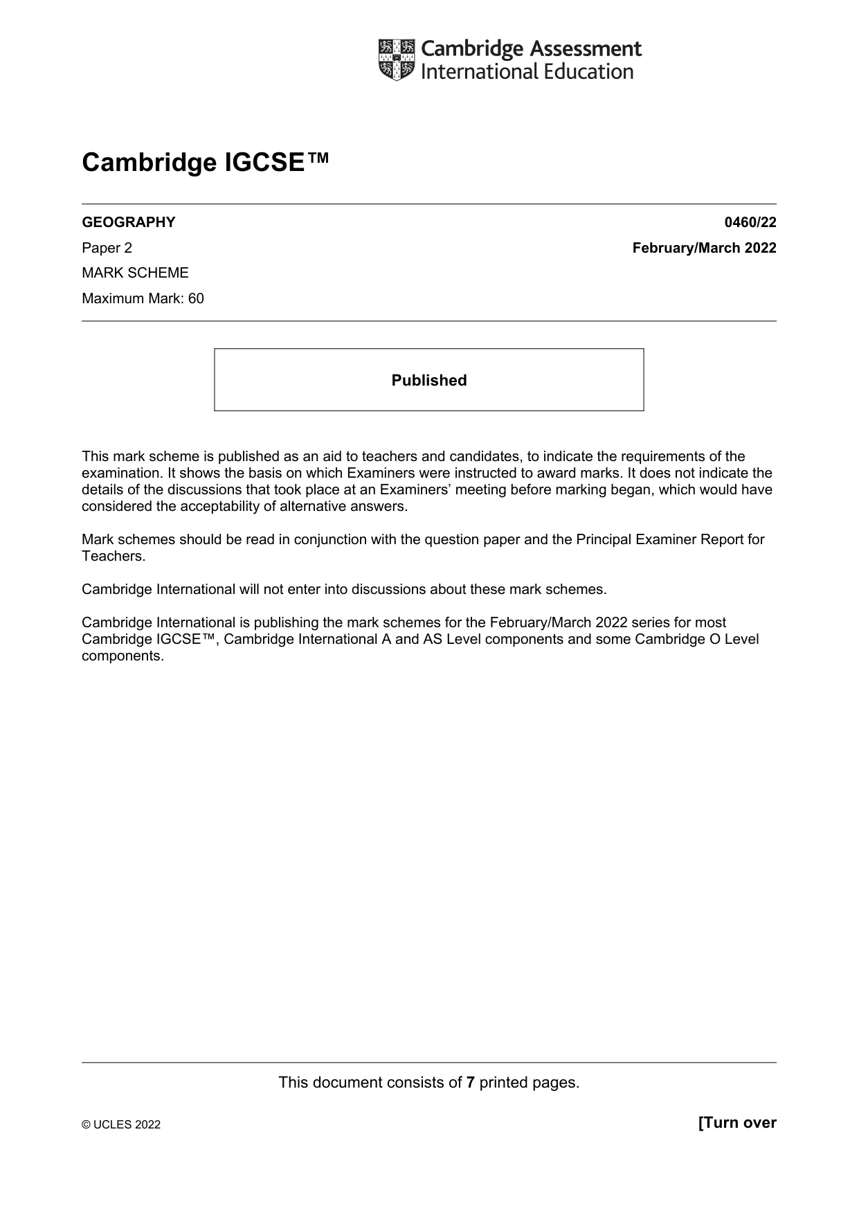 Mark scheme, page 1 of 7