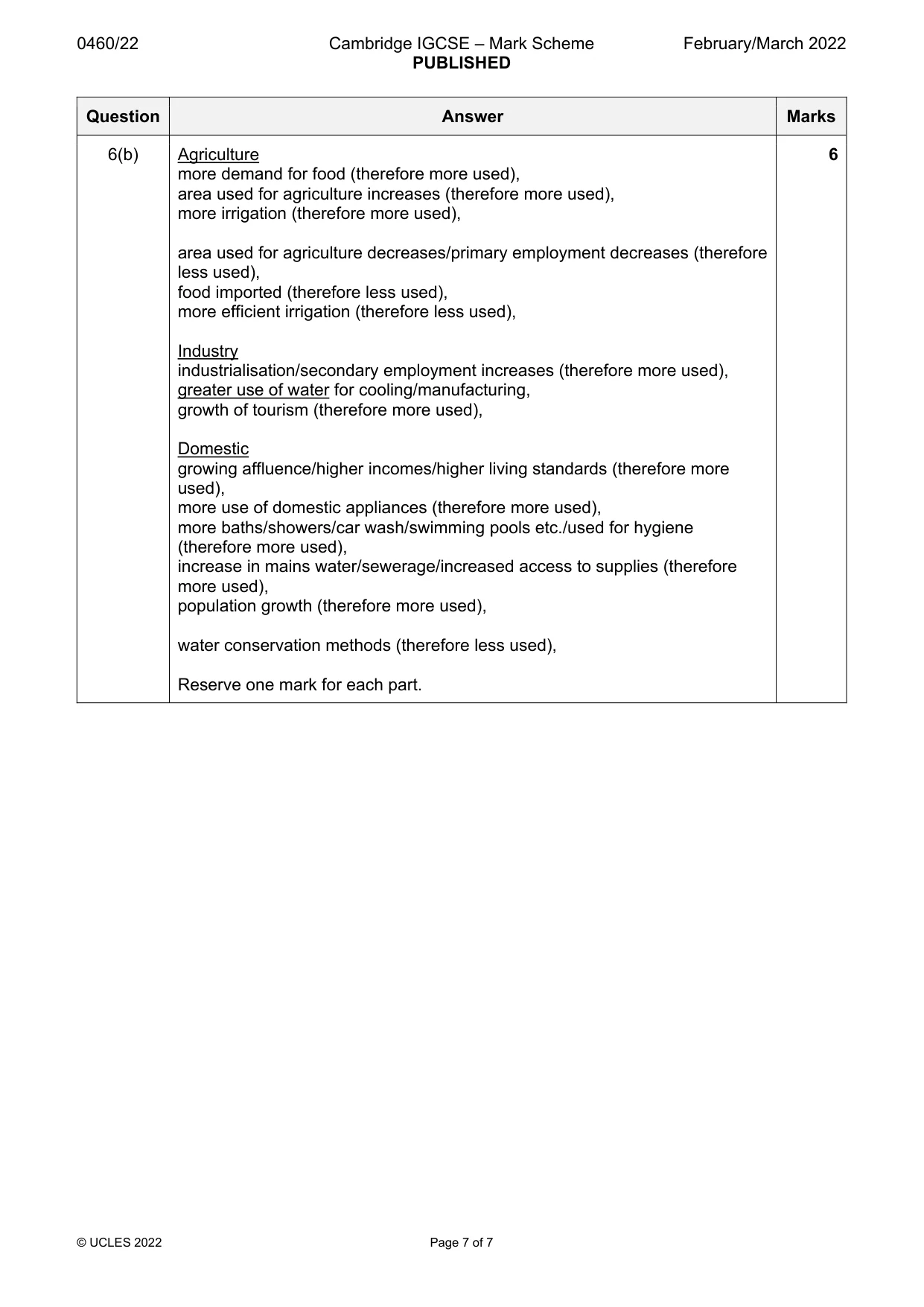 Mark scheme, page 7 of 7