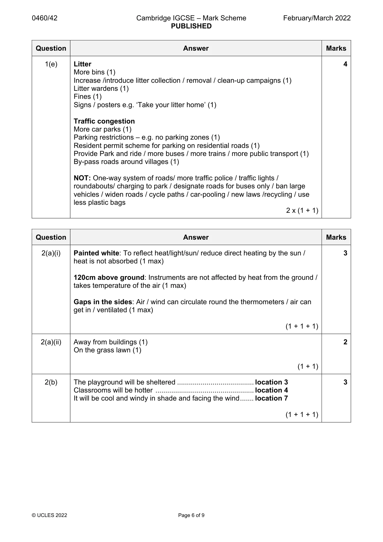 Mark scheme, page 6 of 9