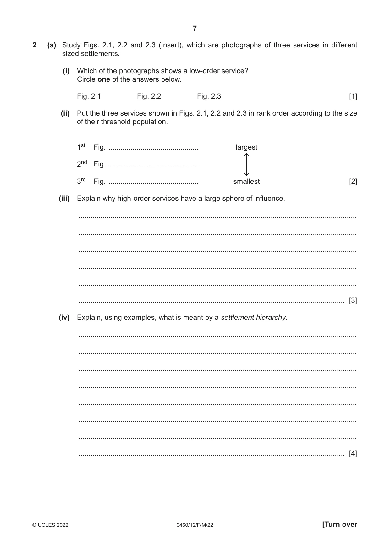 Cambridge IGCSE Geography 0460 2022 Feb/March Paper 1 · Variant 2 question paper, page 7 of 28