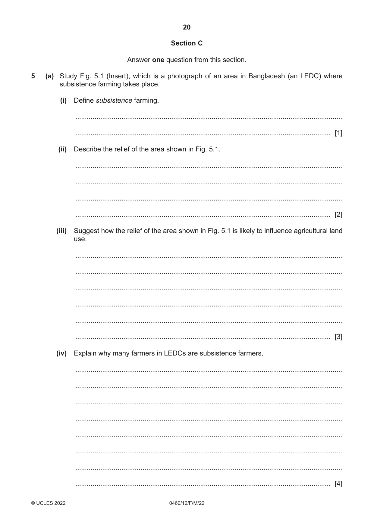 Cambridge IGCSE Geography 0460 2022 Feb/March Paper 1 · Variant 2 question paper, page 20 of 28