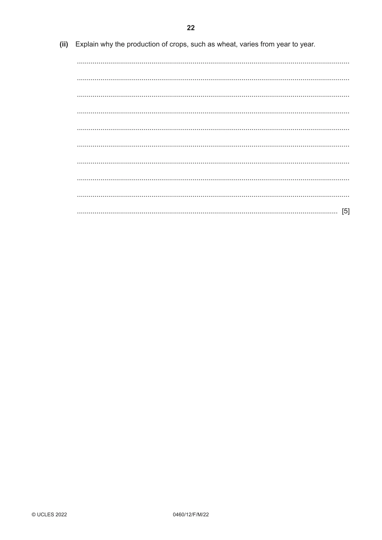 Cambridge IGCSE Geography 0460 2022 Feb/March Paper 1 · Variant 2 question paper, page 22 of 28