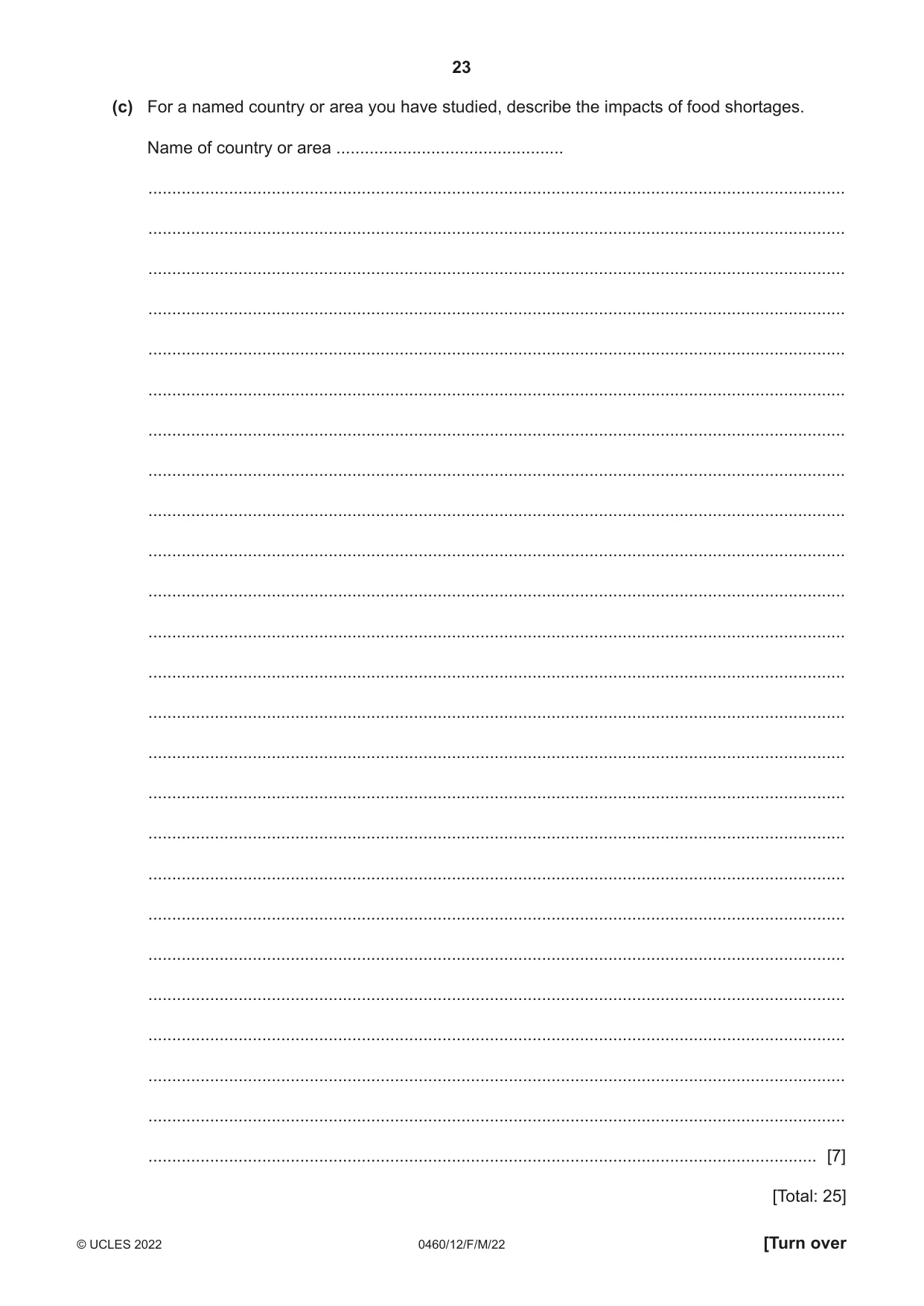 Cambridge IGCSE Geography 0460 2022 Feb/March Paper 1 · Variant 2 question paper, page 23 of 28